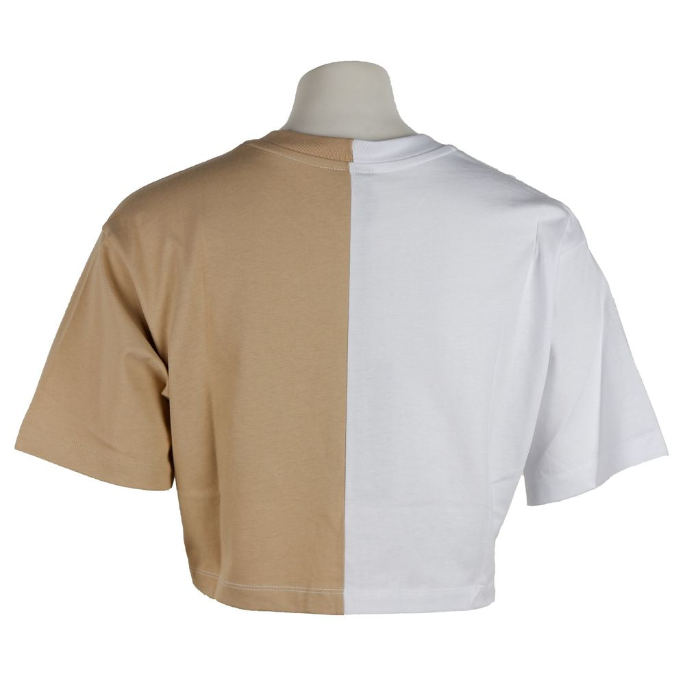 Comme Des Fuckdown Beige Couture Logo Tee with Two-Tone Women's Print
