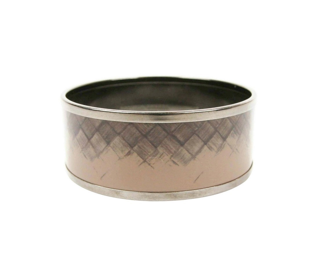 Bottega Veneta Women's Light Brown / Silver Enamel Metal Woven Bracelet (Small)