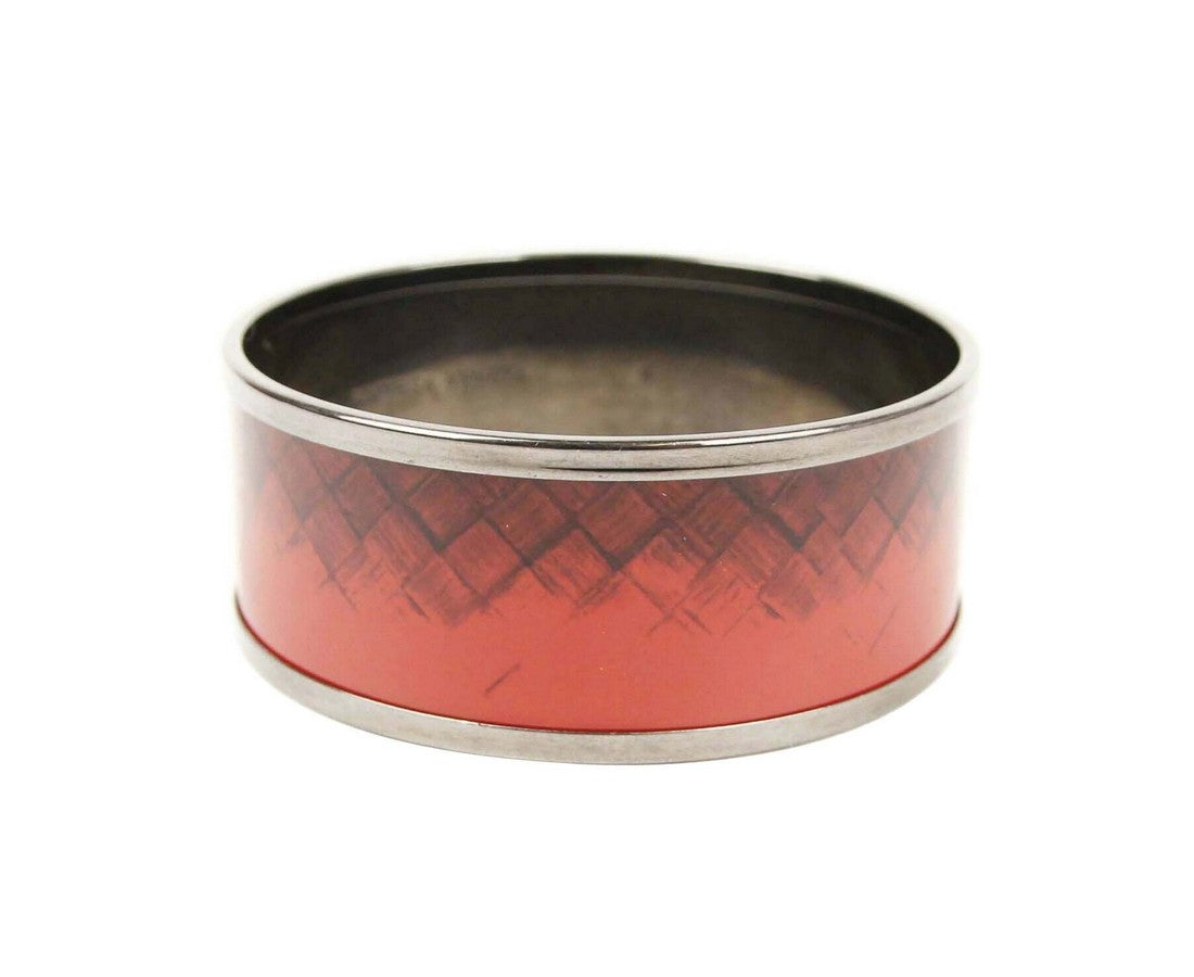 Bottega Veneta Women's Red / Black Enamel Metal Woven Print Small Bracelet