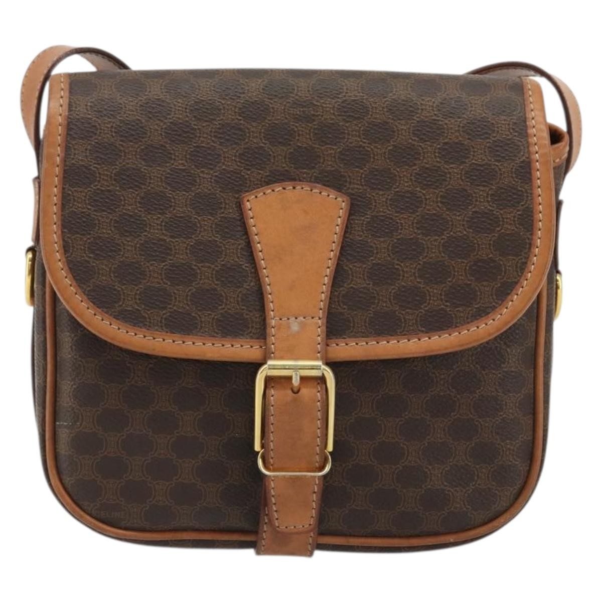 Celine Vintage Macadam Canvas And Leather Brown Canvas Shoulder Bag Bag (Pre-Owned)