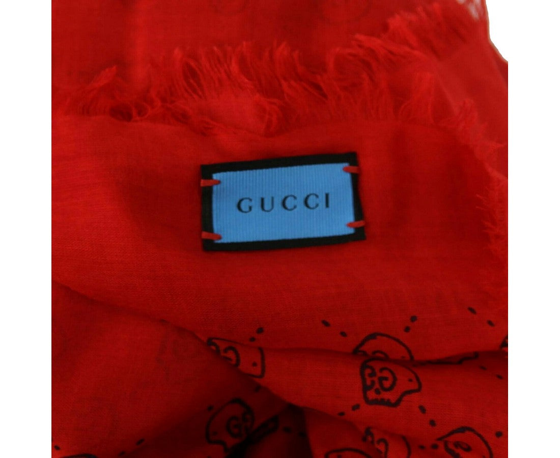 Gucci Women's Ghost Red Modal / Silk GG Skull Print Large Square Scarf