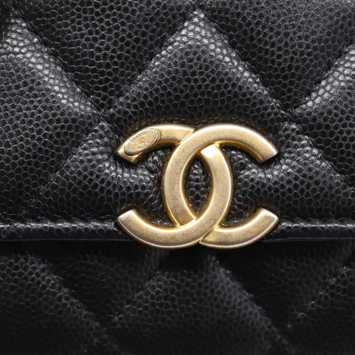 Chanel Plate Logo Cc Flap Card Holder On Chain Quilted Caviar Black Leather Clutche & Pouche Bag (Pre-Owned)