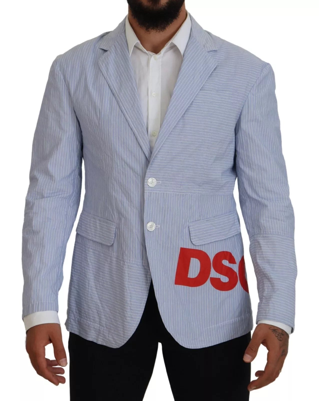 Dsquared² Blue Striped Single Breasted Formal Coat Men's Blazer (Pre-Owned)