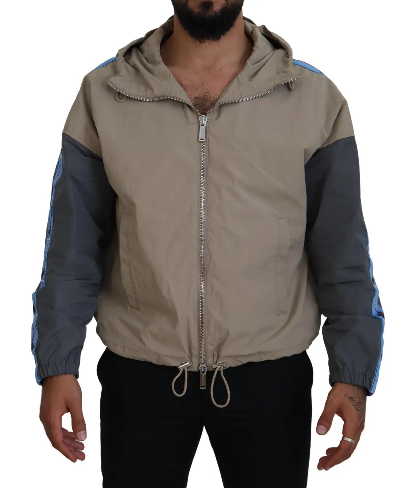 Dsquared² Brown Gray Sleeves Hooded Full Zip Men's Jacket (Pre-Owned)