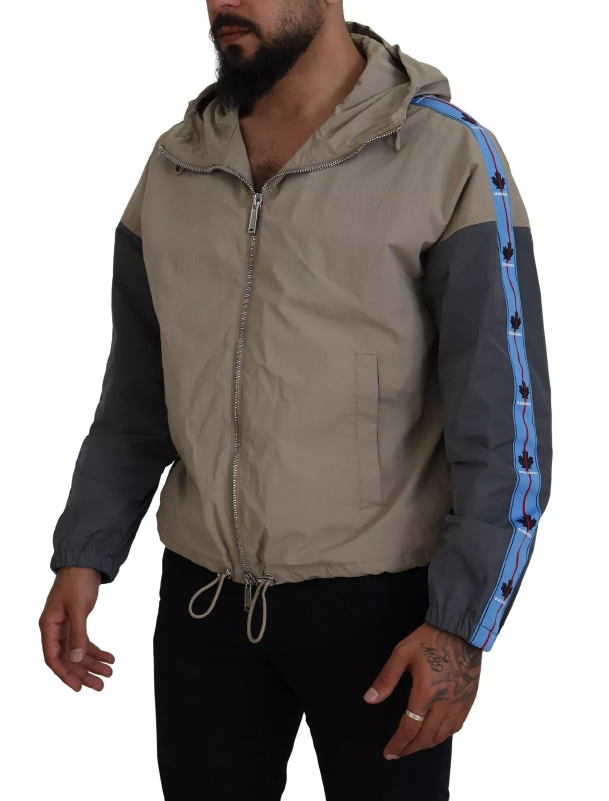 Dsquared² Brown Gray Sleeves Hooded Full Zip Men's Jacket (Pre-Owned)