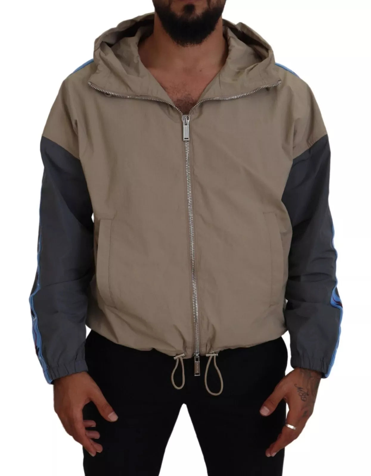 Dsquared² Brown Gray Sleeves Hooded Full Zip Men's Jacket (Pre-Owned)
