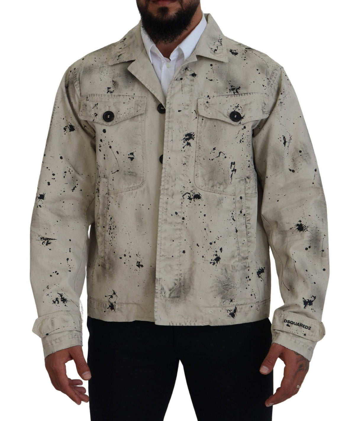 Dsquared² Off White Black Splash Print Casual Denim Men's Jacket (Pre-Owned)