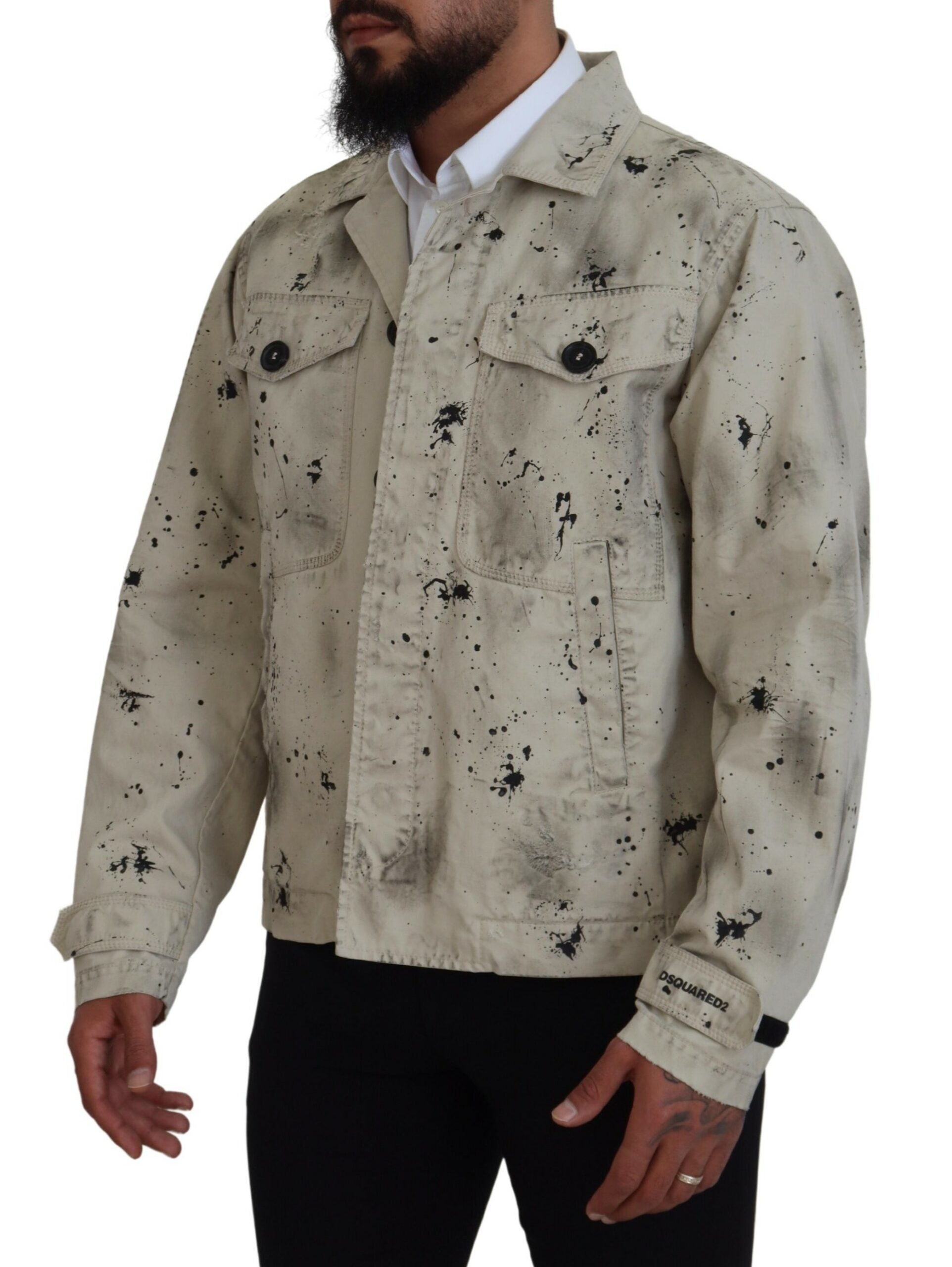 Dsquared² Off White Black Splash Print Casual Denim Men's Jacket (Pre-Owned)