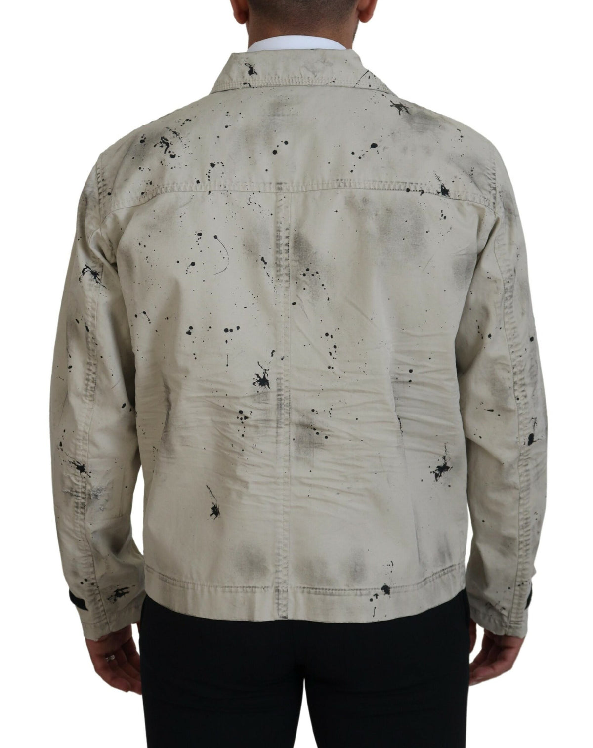 Dsquared² Off White Black Splash Print Casual Denim Men's Jacket (Pre-Owned)