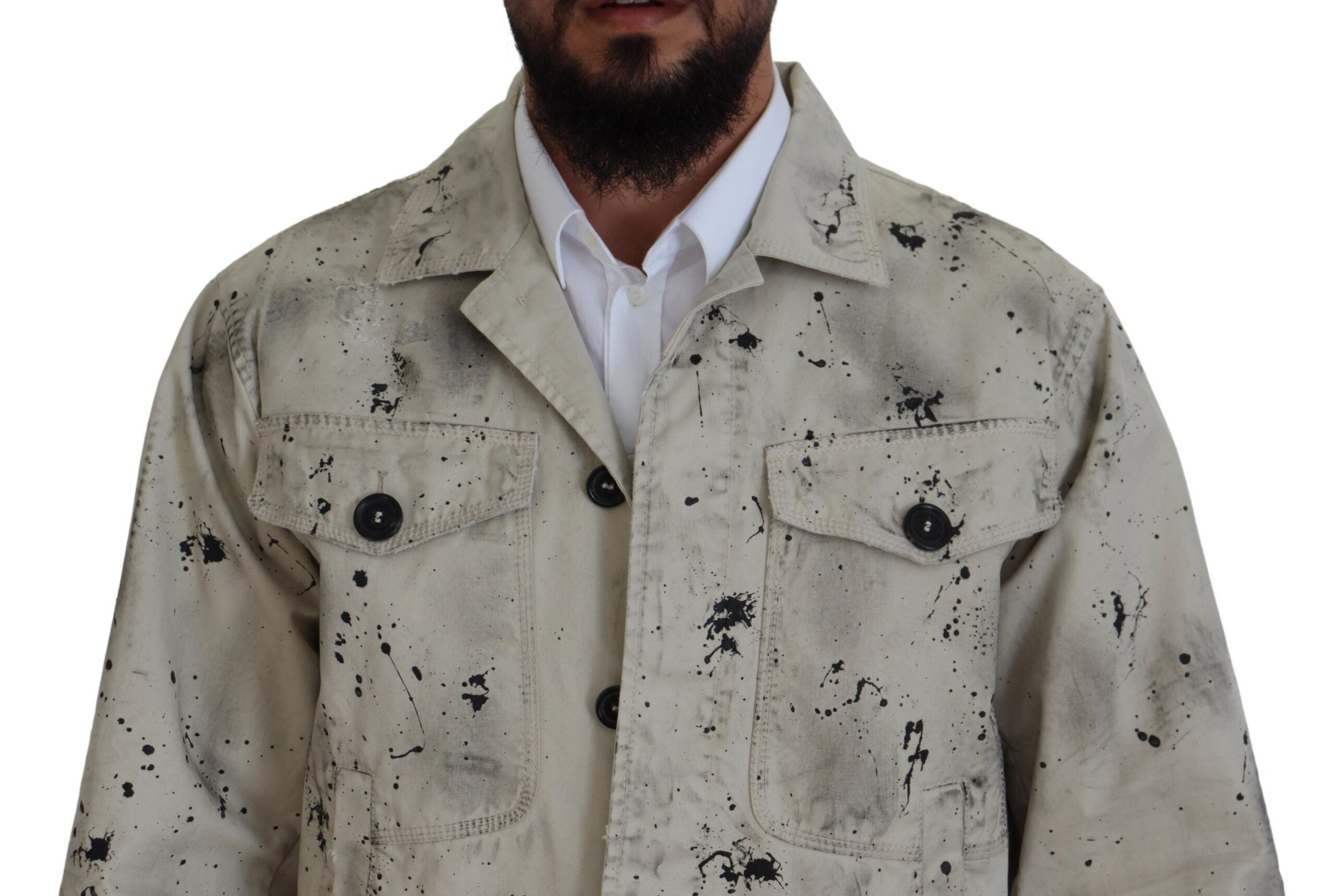 Dsquared² Off White Black Splash Print Casual Denim Men's Jacket (Pre-Owned)