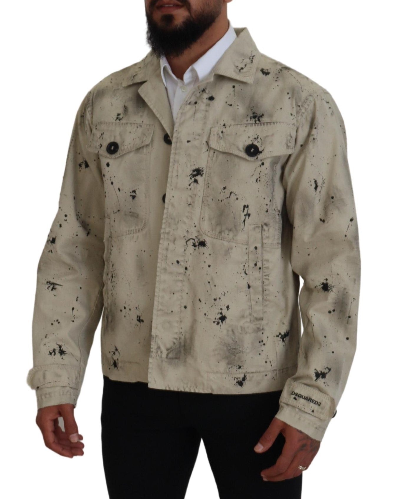 Dsquared² Off White Black Splash Print Casual Denim Men's Jacket (Pre-Owned)