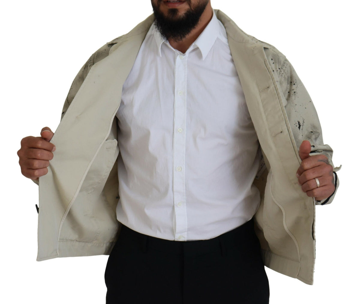 Dsquared² Off White Black Splash Print Casual Denim Men's Jacket (Pre-Owned)
