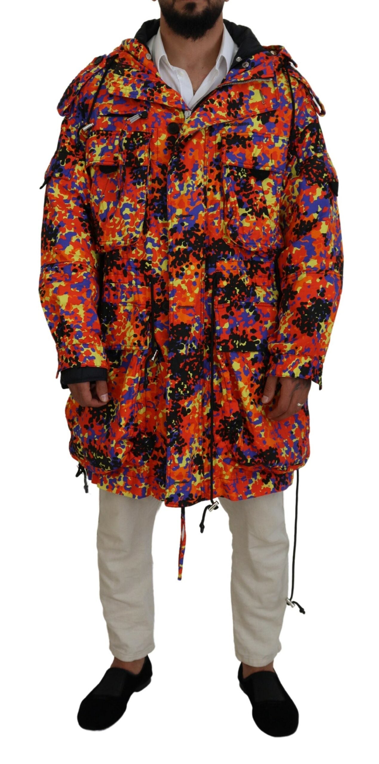 Dsquared² Multicolor Long Hooded Cargo Pocket Coat Men's Jacket (Pre-Owned)