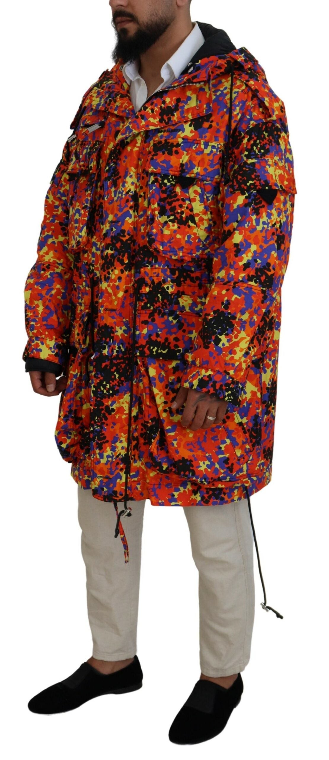 Dsquared² Multicolor Long Hooded Cargo Pocket Coat Men's Jacket (Pre-Owned)
