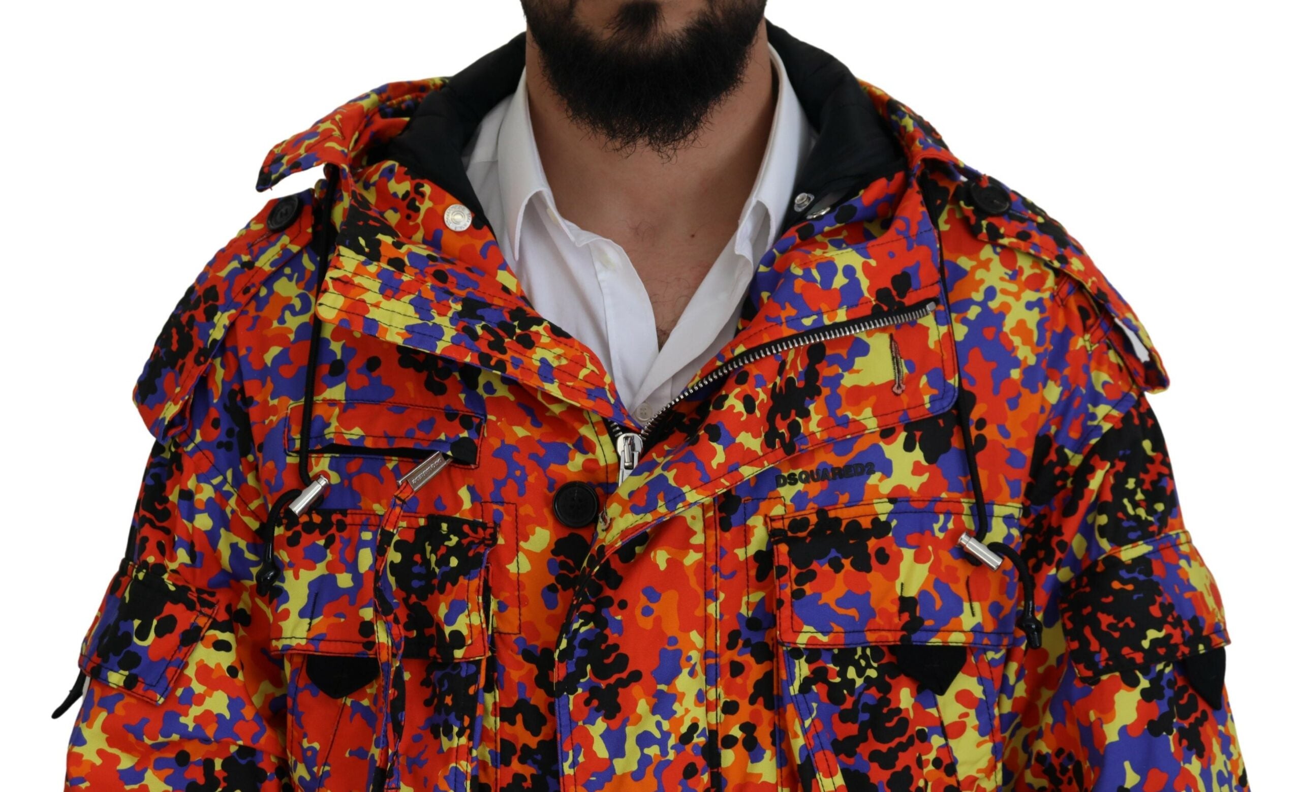 Dsquared² Multicolor Long Hooded Cargo Pocket Coat Men's Jacket (Pre-Owned)