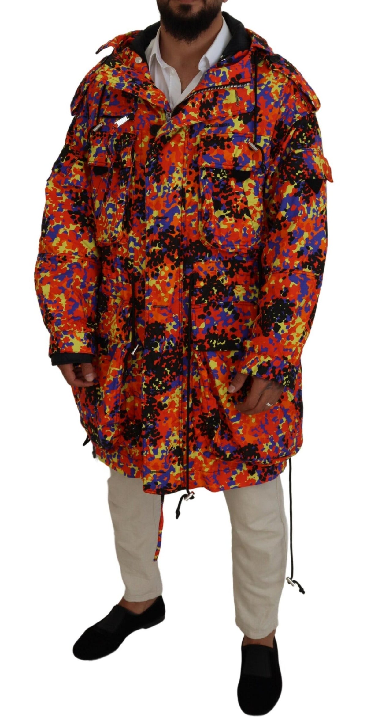 Dsquared² Multicolor Long Hooded Cargo Pocket Coat Men's Jacket (Pre-Owned)