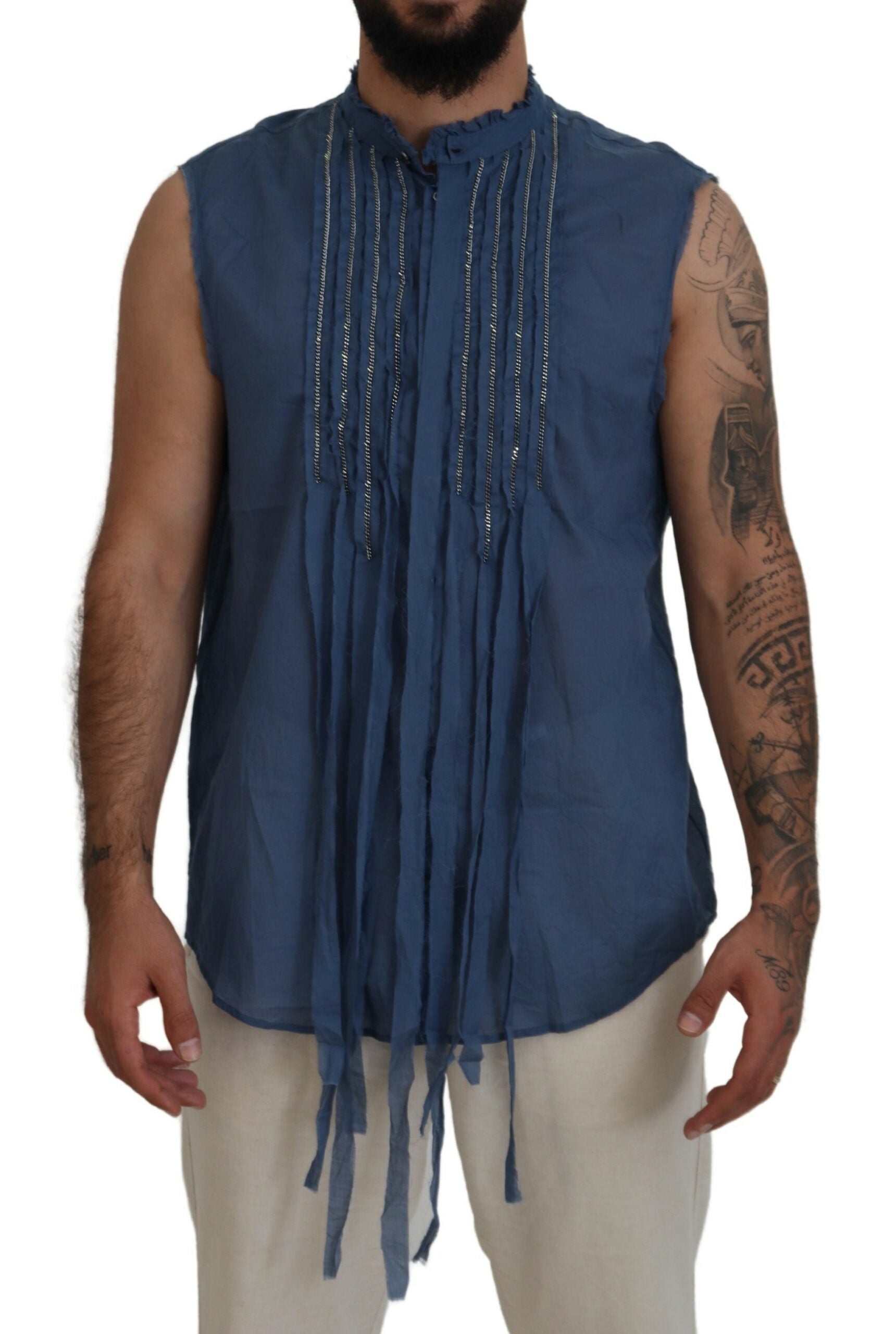 Dsquared² Blue Cotton Chain Embellishment Sleeveless Men's Shirt (Pre-Owned)