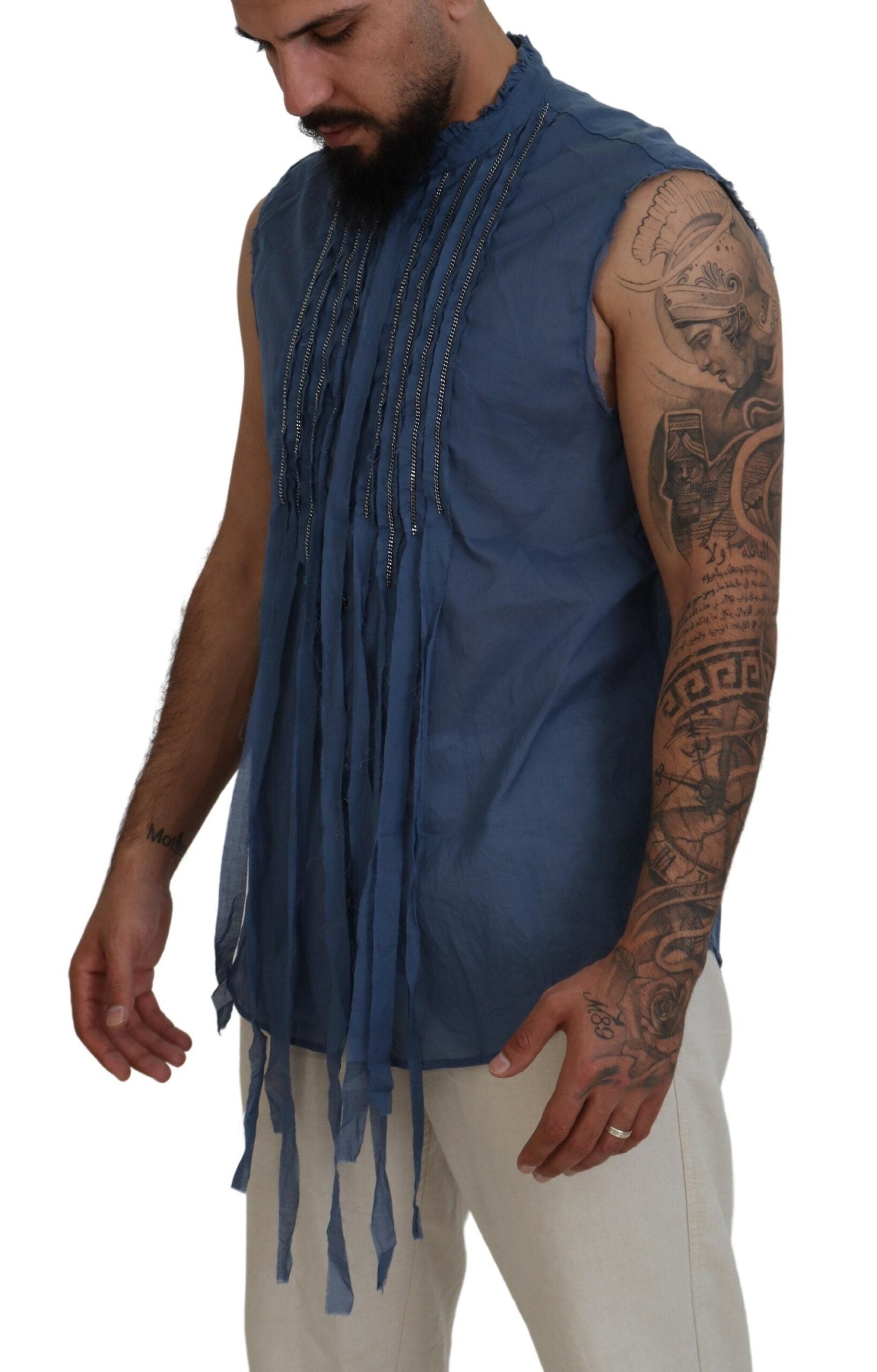 Dsquared² Blue Cotton Chain Embellishment Sleeveless Men's Shirt (Pre-Owned)