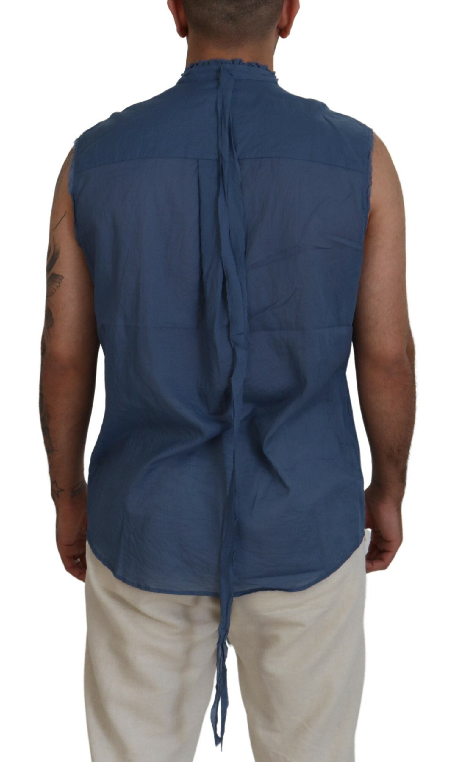Dsquared² Blue Cotton Chain Embellishment Sleeveless Men's Shirt (Pre-Owned)