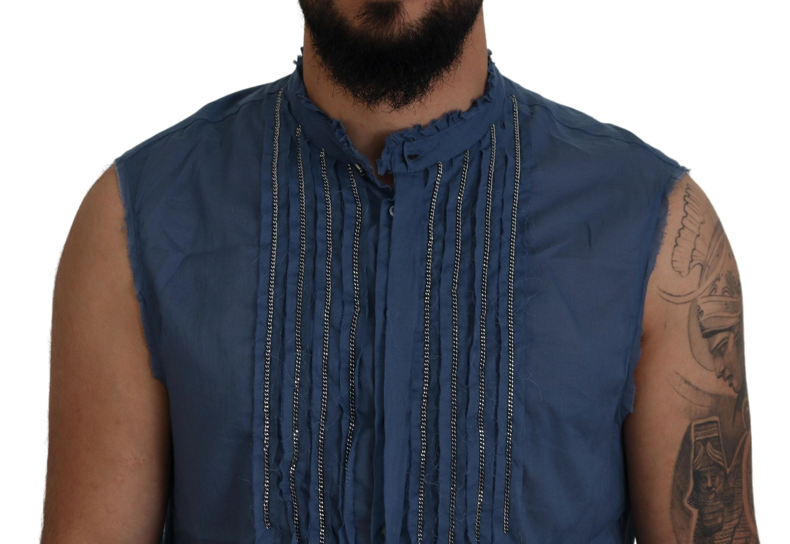 Dsquared² Blue Cotton Chain Embellishment Sleeveless Men's Shirt (Pre-Owned)
