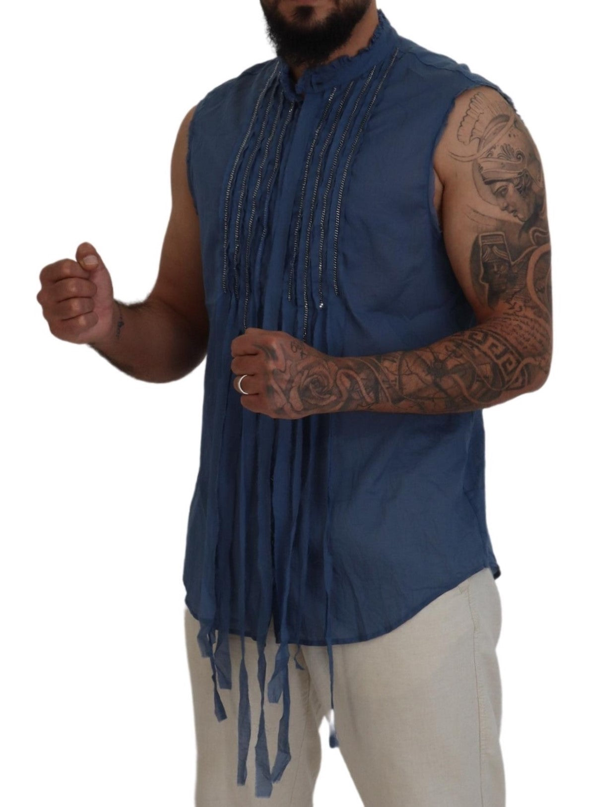 Dsquared² Blue Cotton Chain Embellishment Sleeveless Men's Shirt (Pre-Owned)