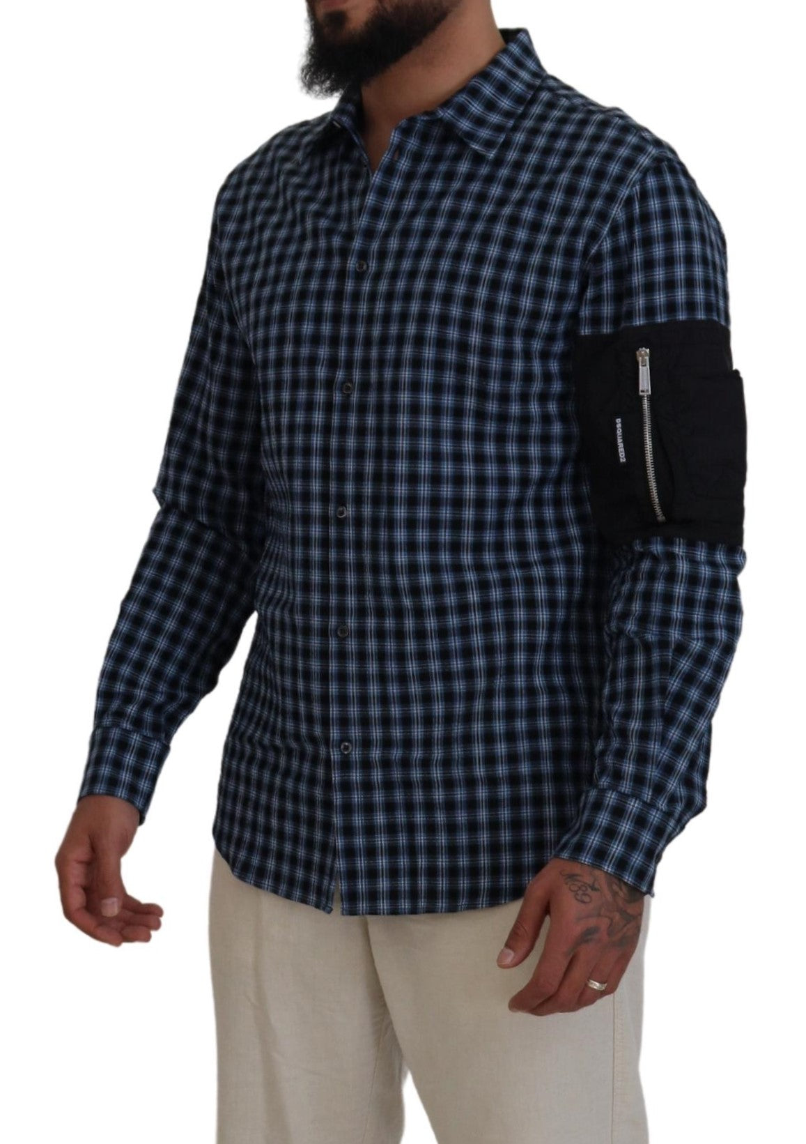 Dsquared² Multicolor Black Arm Plaid Men Long Sleeves Men's Shirt (Pre-Owned)