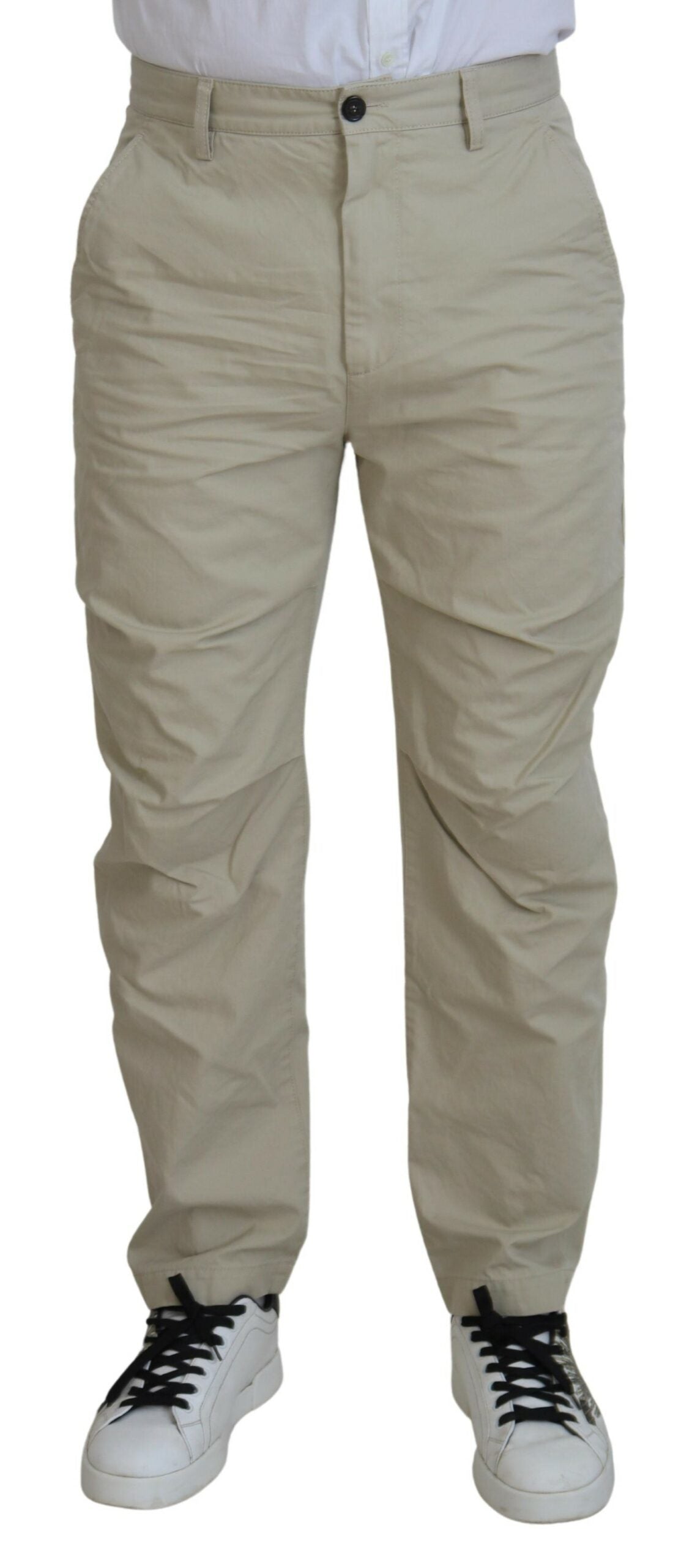 Dsquared² Beige Cotton Straight Fit Men Casual Men's Pants (Pre-Owned)