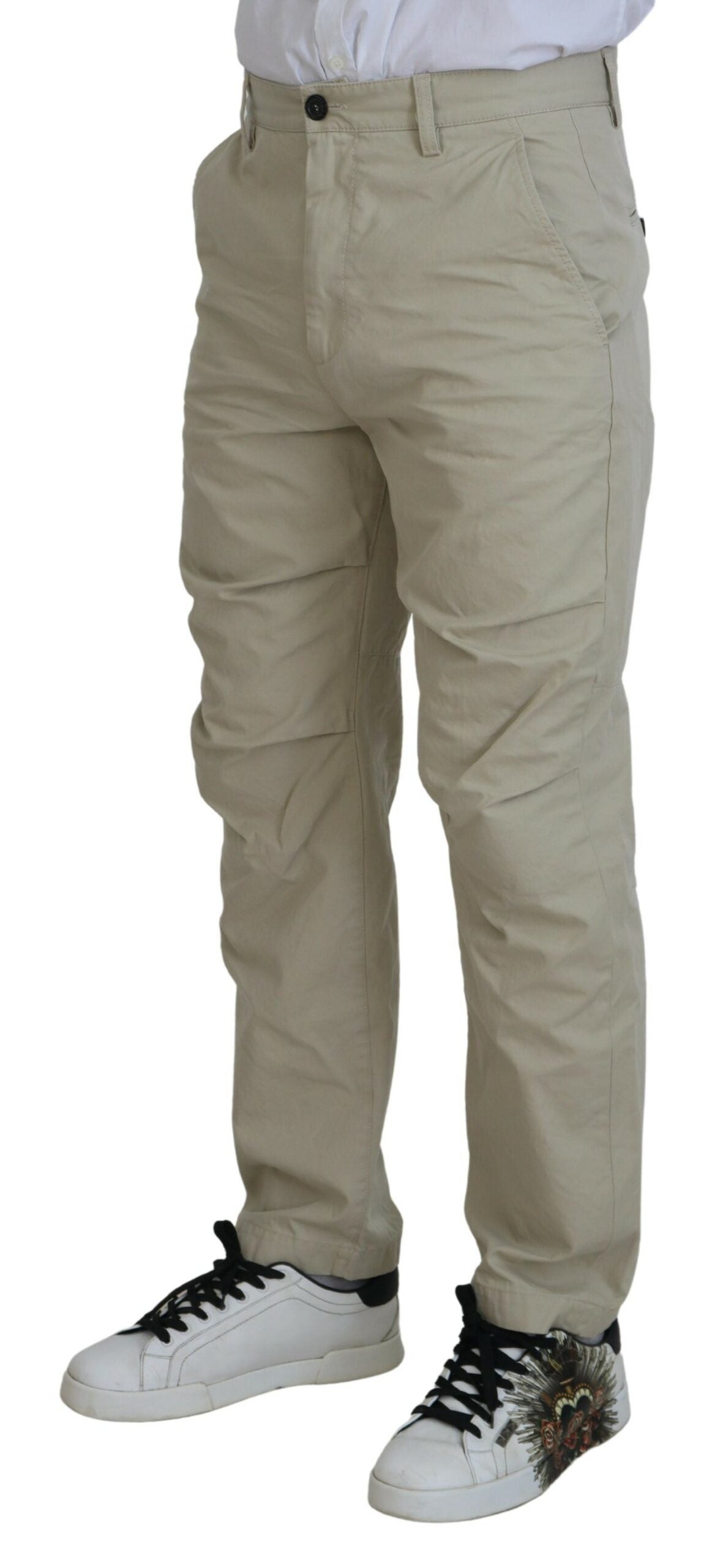 Dsquared² Beige Cotton Straight Fit Men Casual Men's Pants (Pre-Owned)