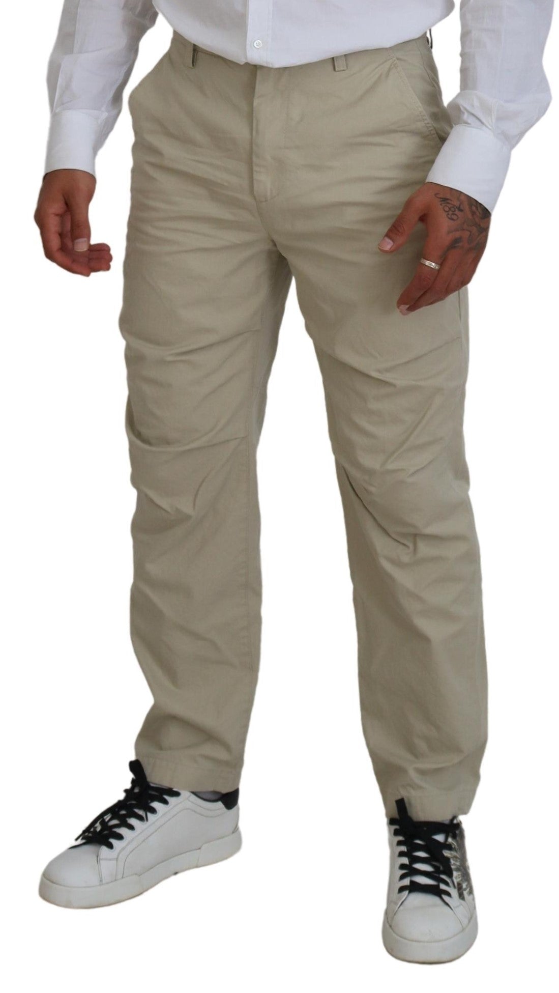 Dsquared² Beige Cotton Straight Fit Men Casual Men's Pants (Pre-Owned)