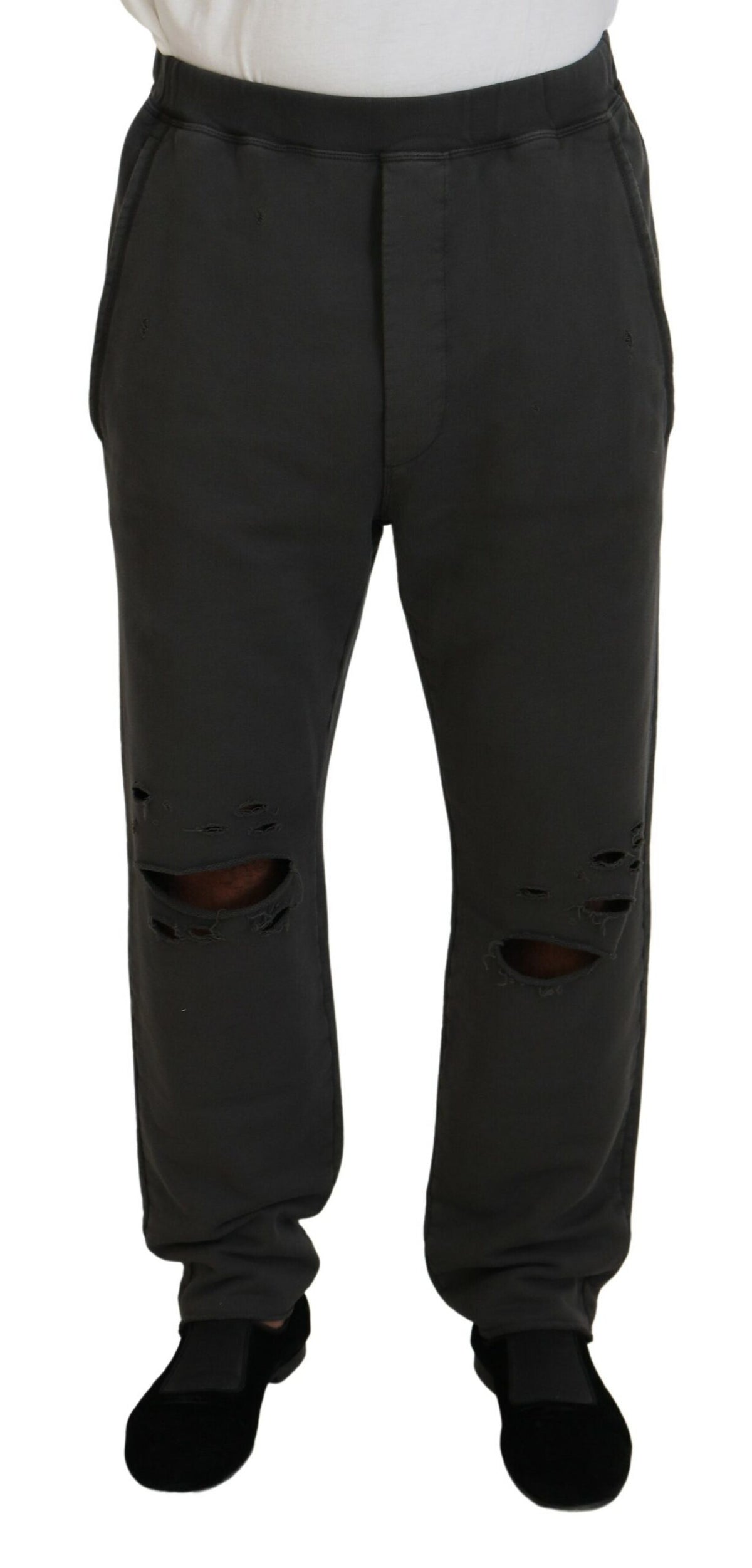 Dsquared² Dark Gray Cotton Men Casual Tattered Men's Pants (Pre-Owned)