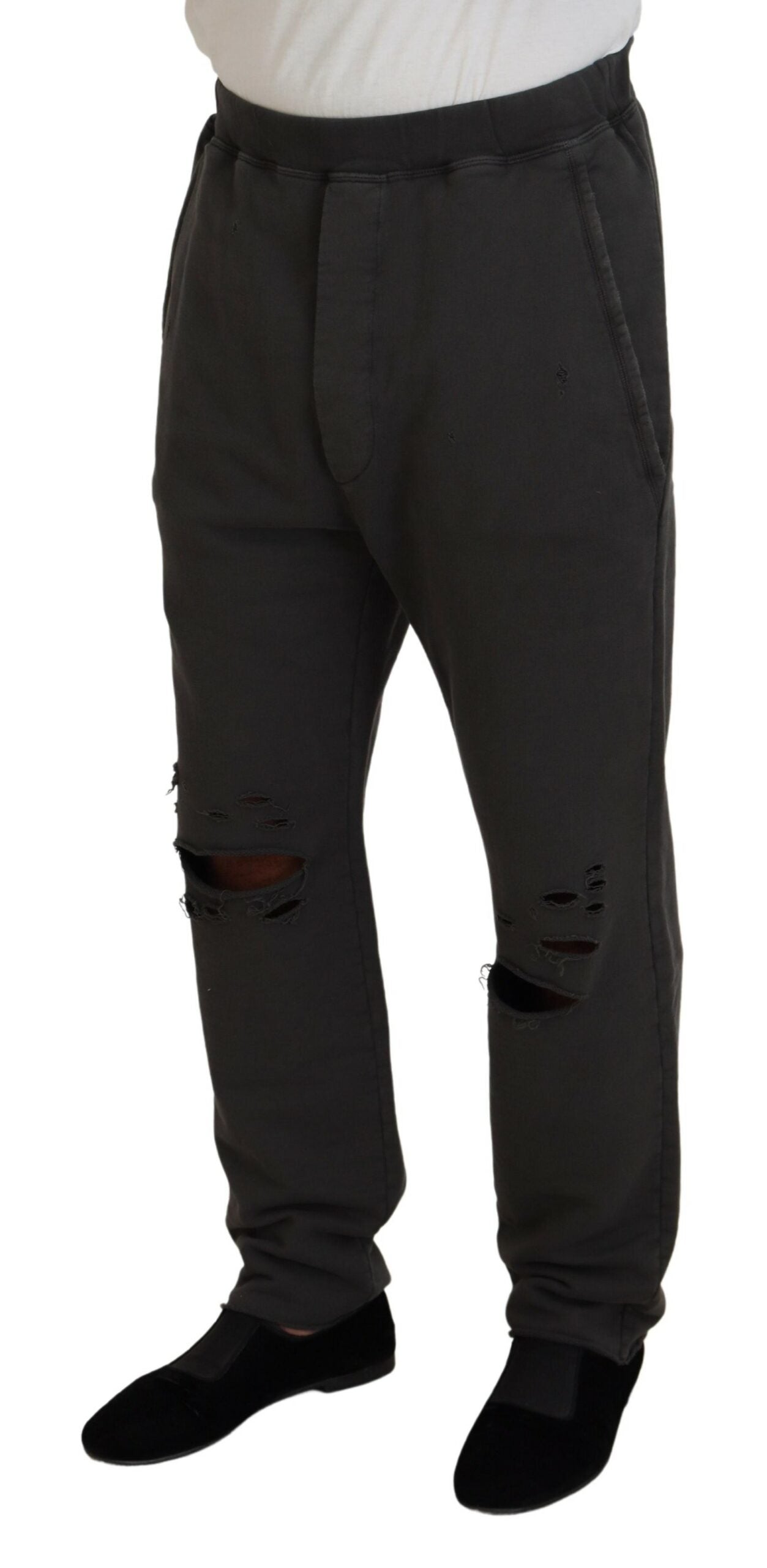 Dsquared² Dark Gray Cotton Men Casual Tattered Men's Pants (Pre-Owned)