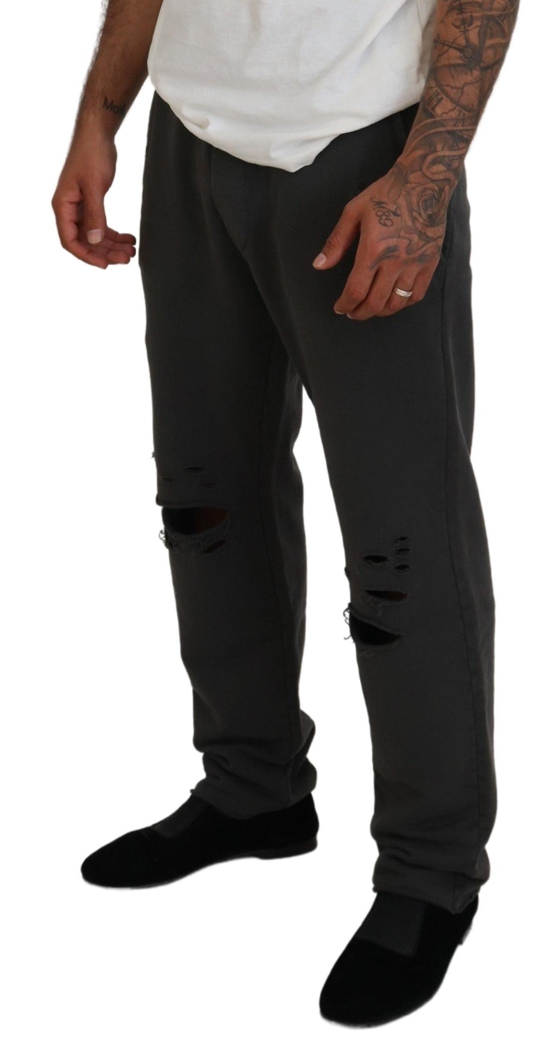 Dsquared² Dark Gray Cotton Men Casual Tattered Men's Pants (Pre-Owned)