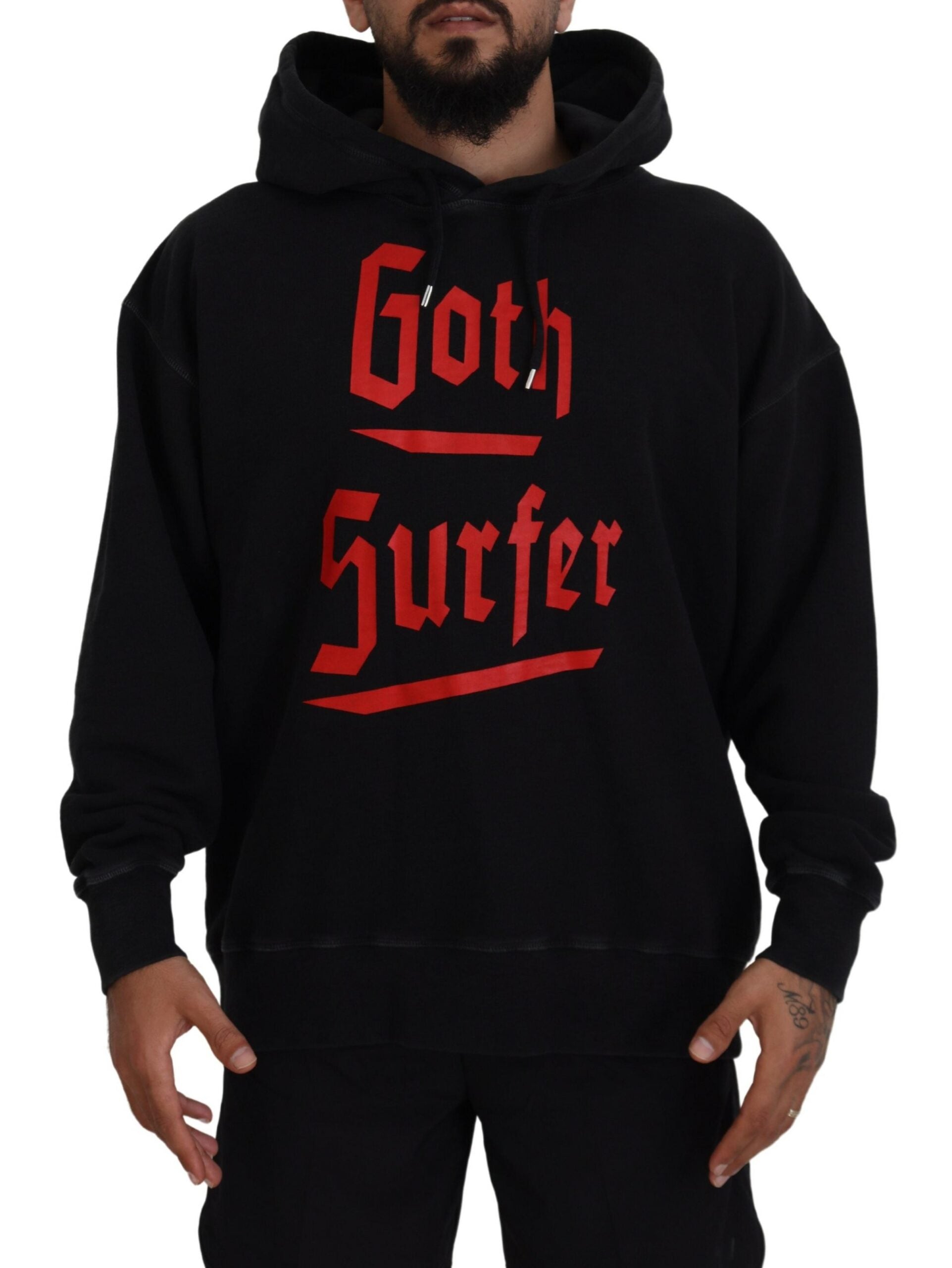 Dsquared² Black Cotton Hooded Printed Men Pullover Men's Sweater (Pre-Owned)