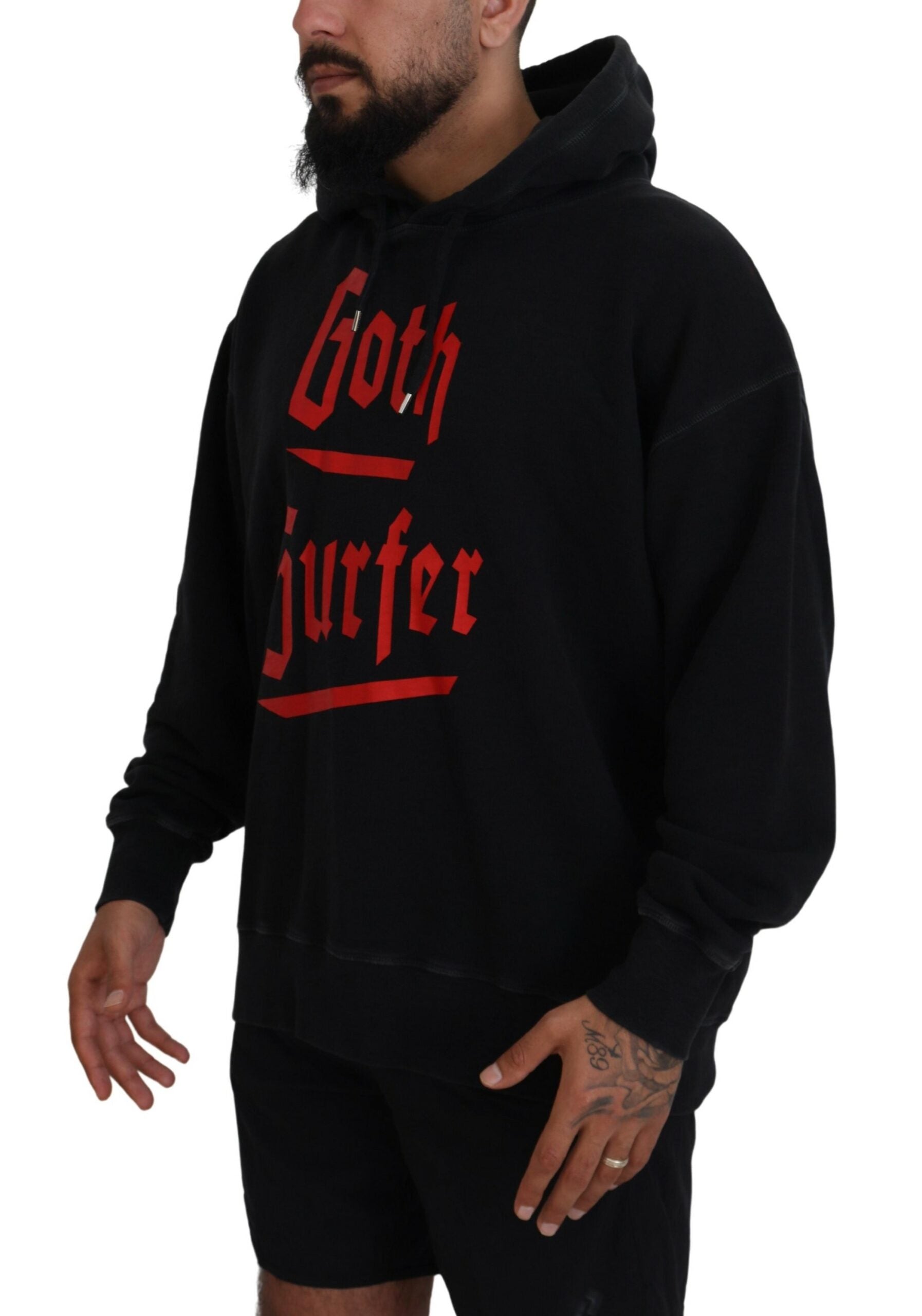 Dsquared² Black Cotton Hooded Printed Men Pullover Men's Sweater (Pre-Owned)