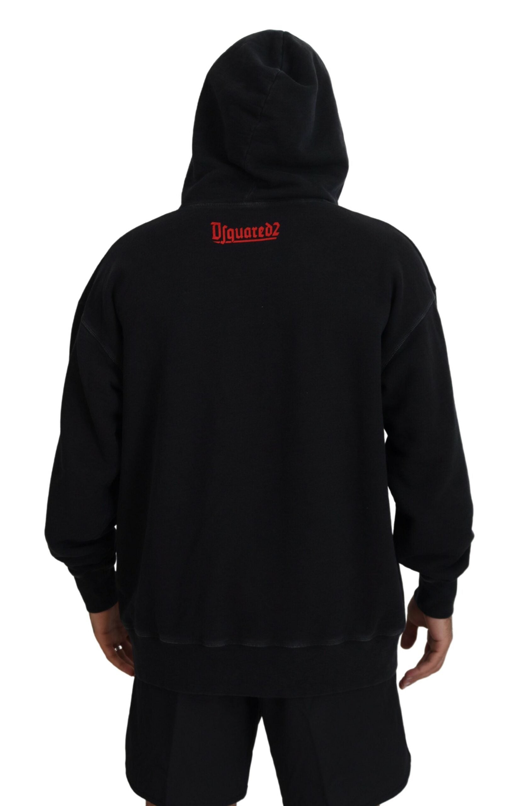 Dsquared² Black Cotton Hooded Printed Men Pullover Men's Sweater (Pre-Owned)