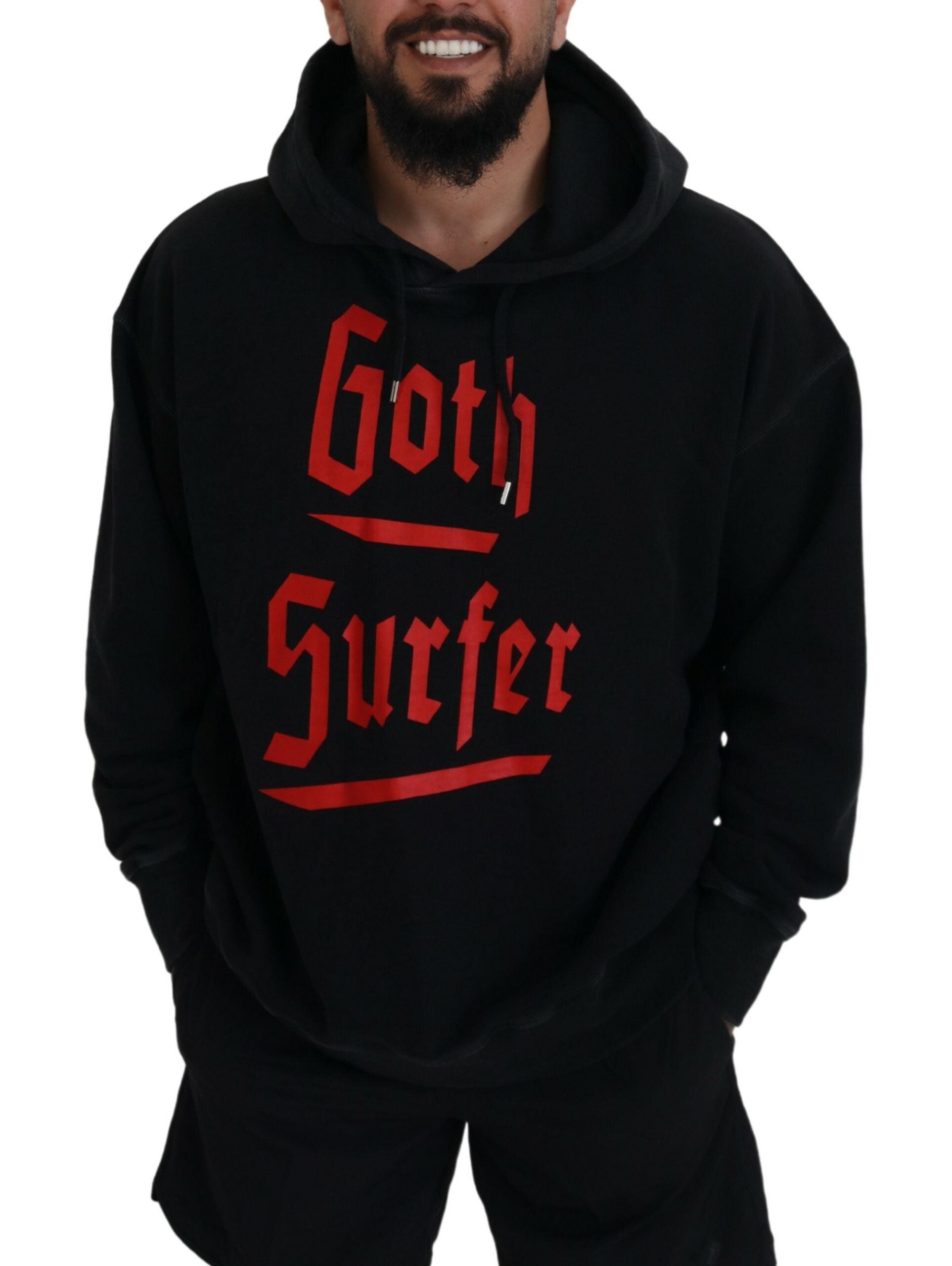 Dsquared² Black Cotton Hooded Printed Men Pullover Men's Sweater (Pre-Owned)