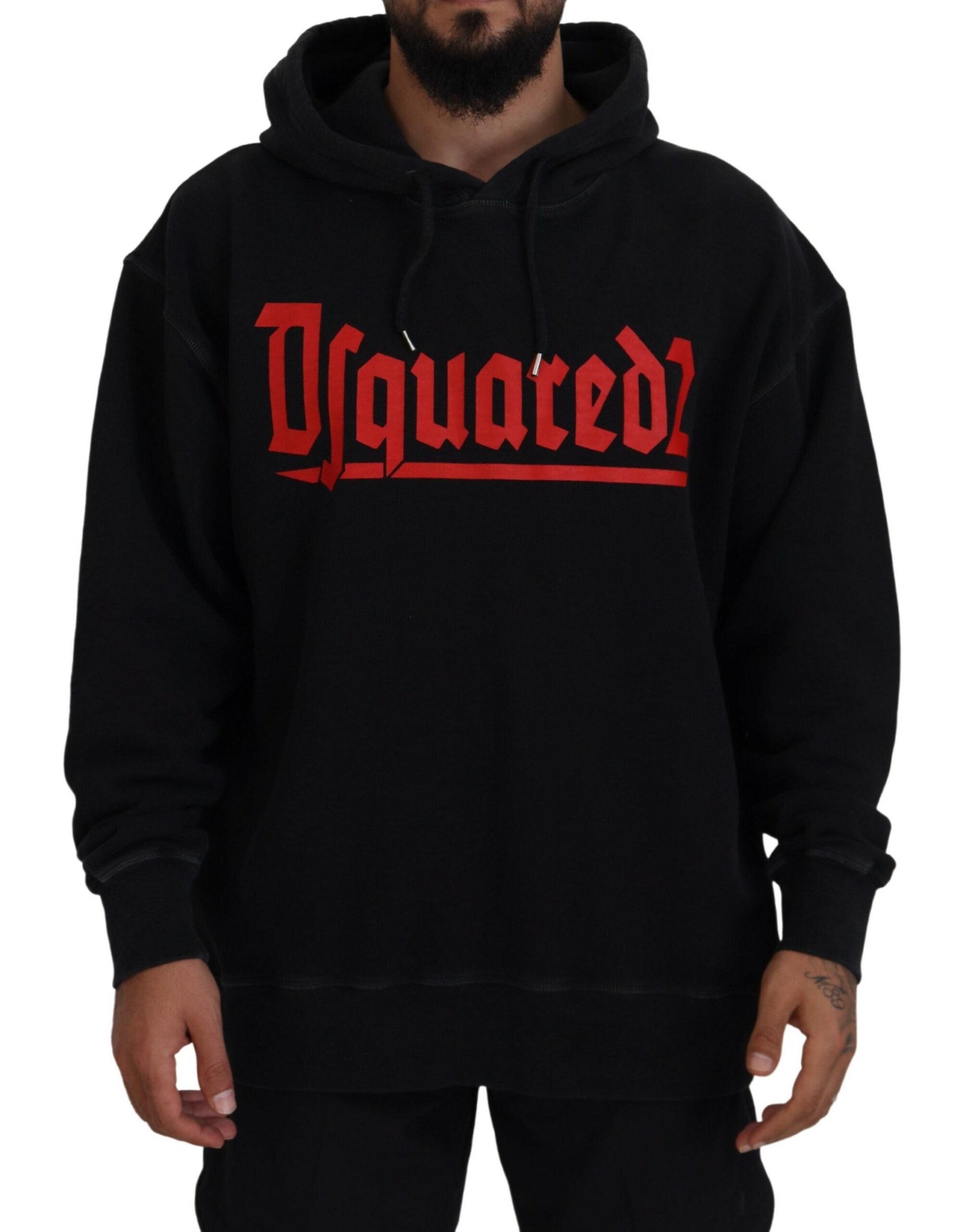 Dsquared² Black Cotton Hooded Printed Men Pullover Men's Sweater (Pre-Owned)