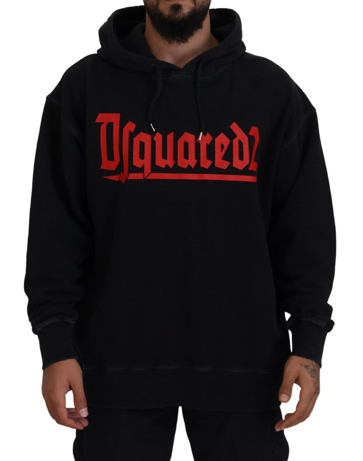 Dsquared² Black Cotton Hooded Printed Men Pullover Men's Sweater (Pre-Owned)
