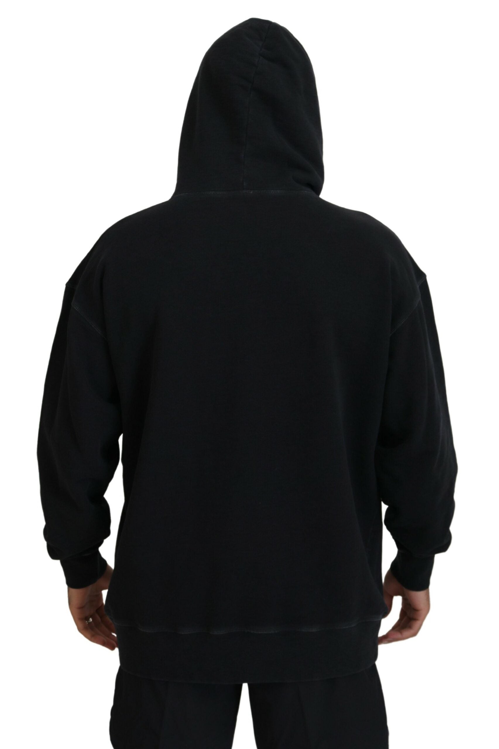 Dsquared² Black Cotton Hooded Printed Men Pullover Men's Sweater (Pre-Owned)
