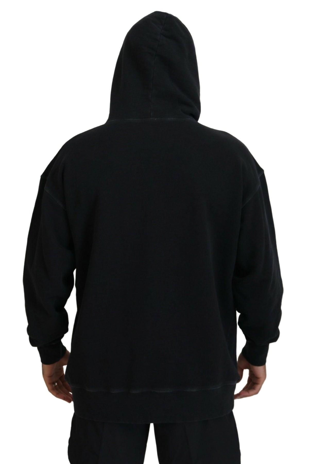 Dsquared² Black Cotton Hooded Printed Men Pullover Men's Sweater (Pre-Owned)