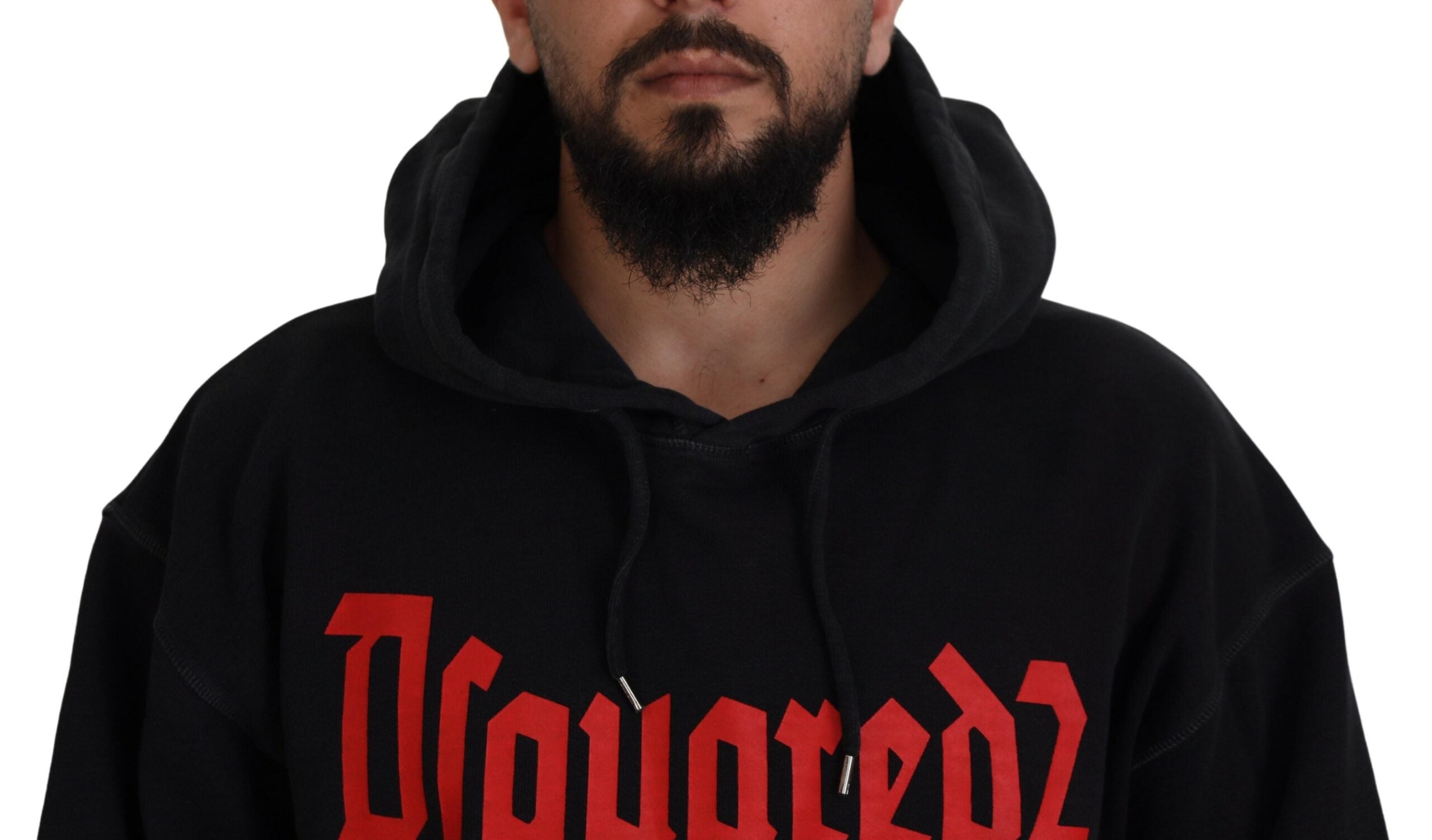 Dsquared² Black Cotton Hooded Printed Men Pullover Men's Sweater (Pre-Owned)