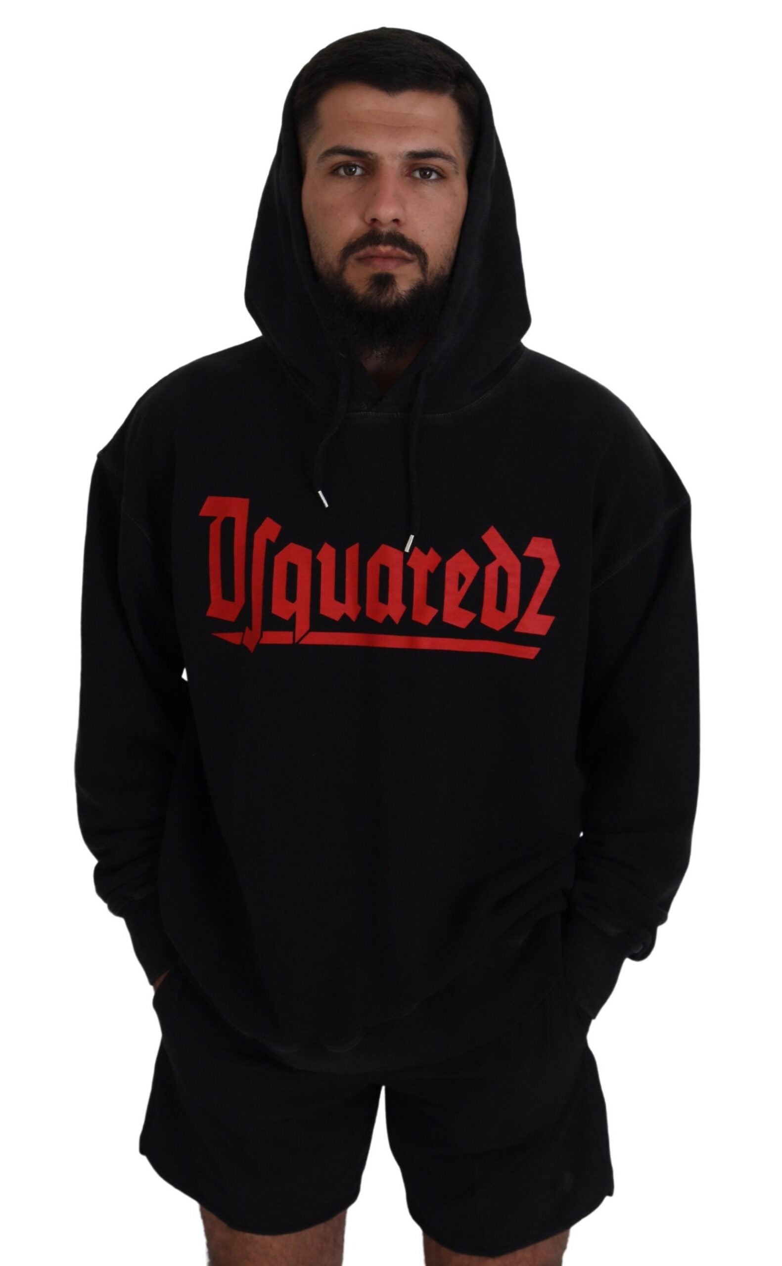 Dsquared² Black Cotton Hooded Printed Men Pullover Men's Sweater (Pre-Owned)