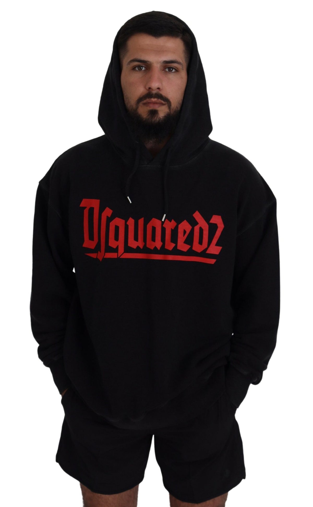 Dsquared² Black Cotton Hooded Printed Men Pullover Men's Sweater (Pre-Owned)