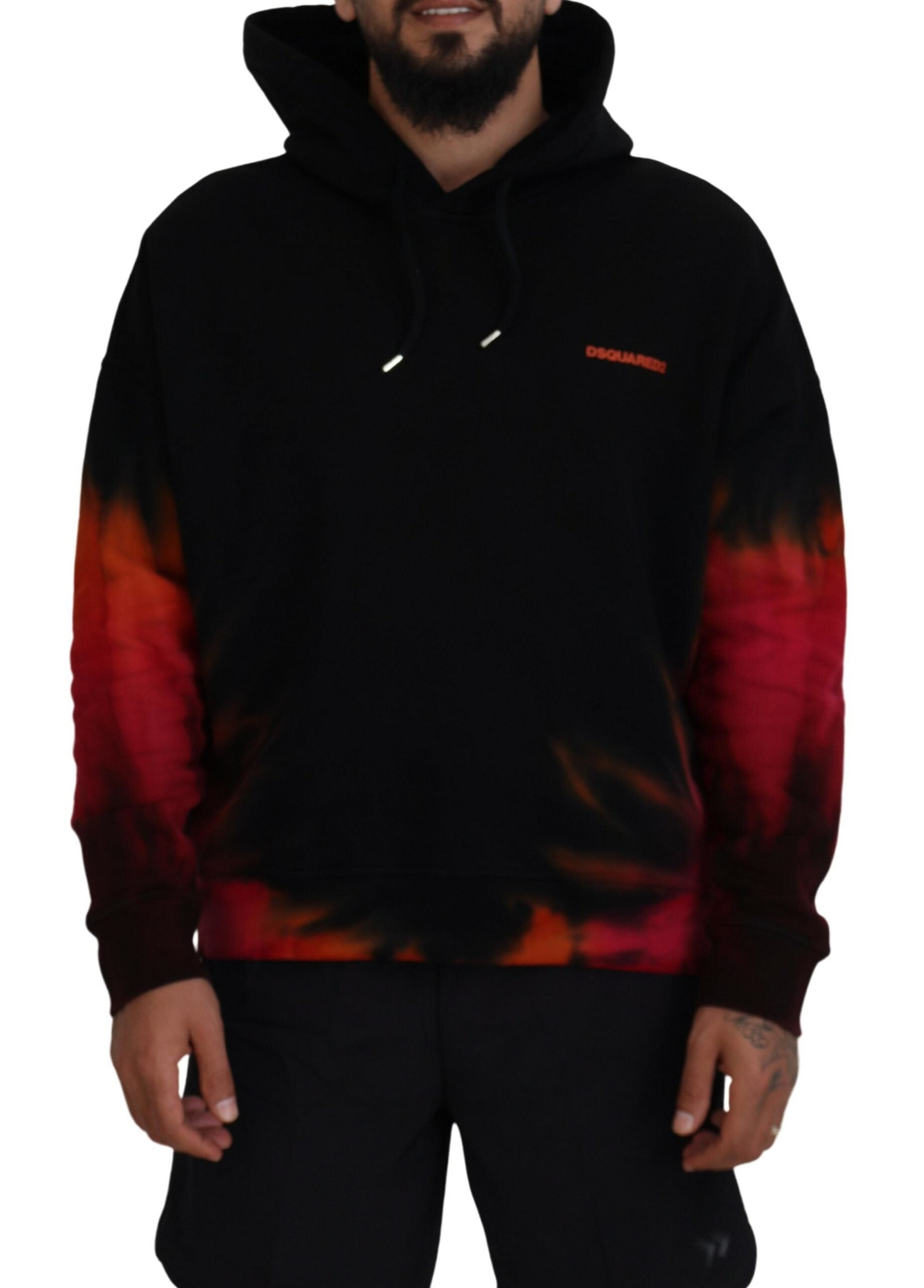 Dsquared² Black Red Cotton Hooded Tie Dye Pullover Men's Sweater (Pre-Owned)