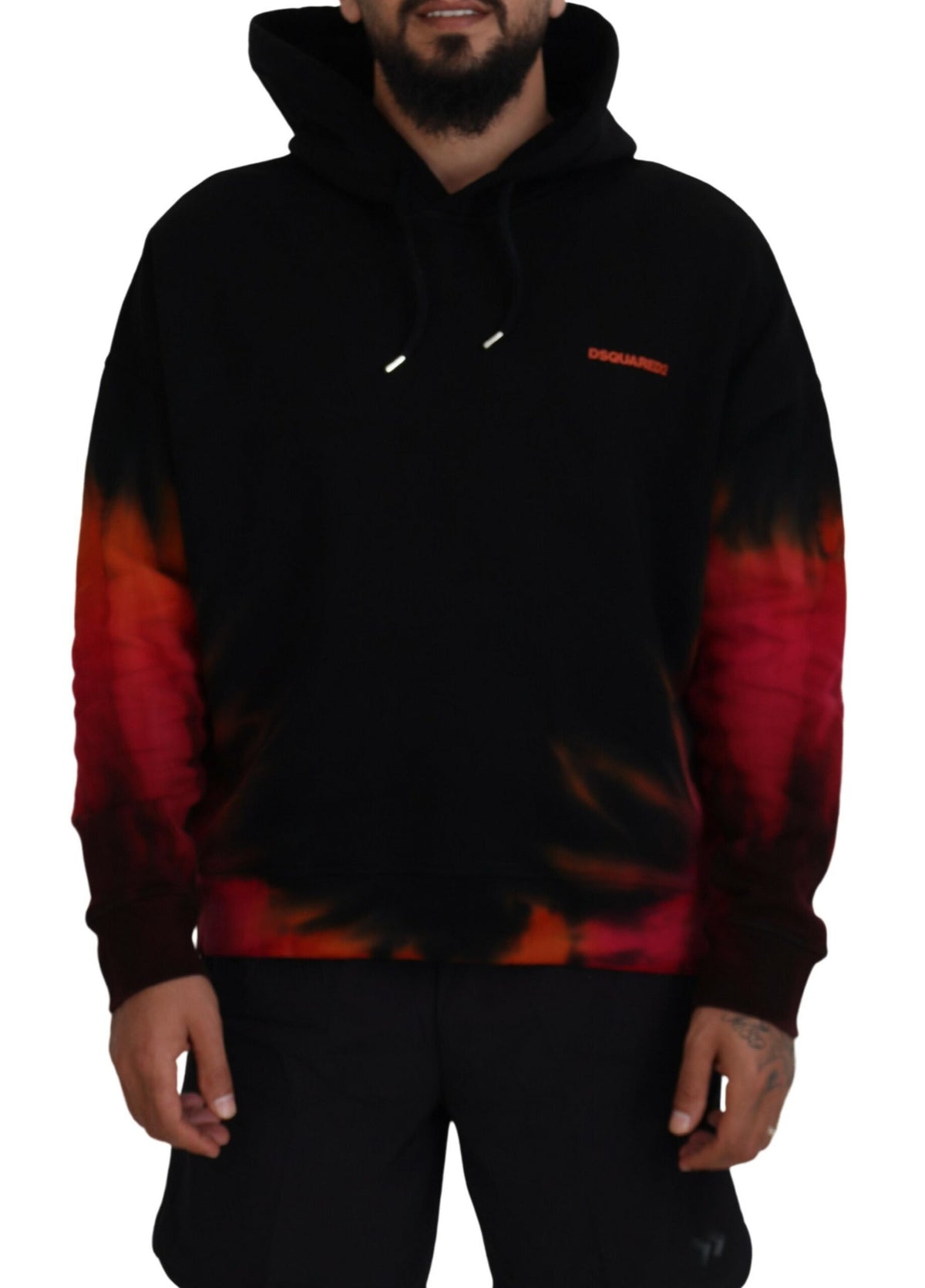 Dsquared² Black Red Cotton Hooded Tie Dye Pullover Men's Sweater (Pre-Owned)