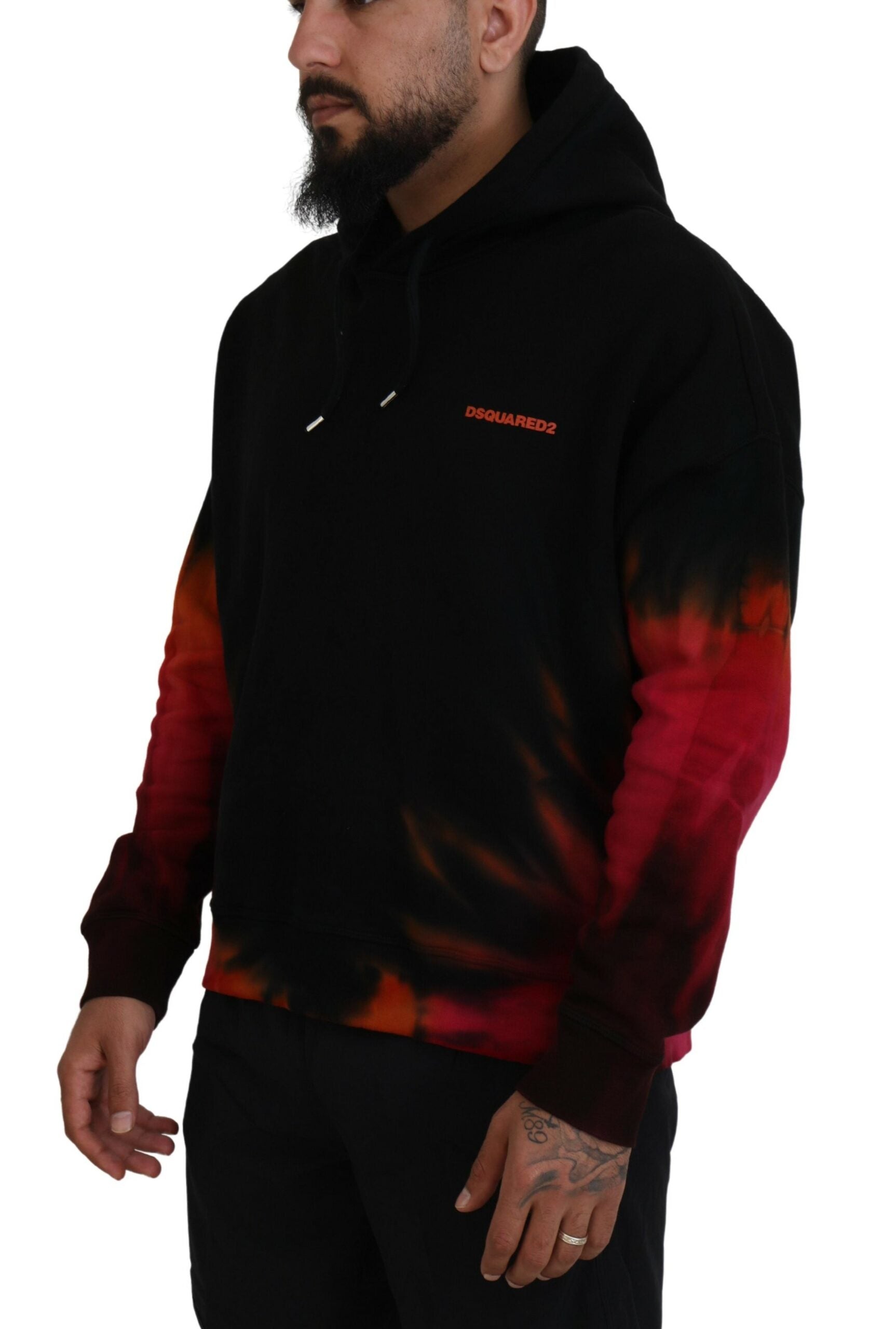 Dsquared² Black Red Cotton Hooded Tie Dye Pullover Men's Sweater (Pre-Owned)