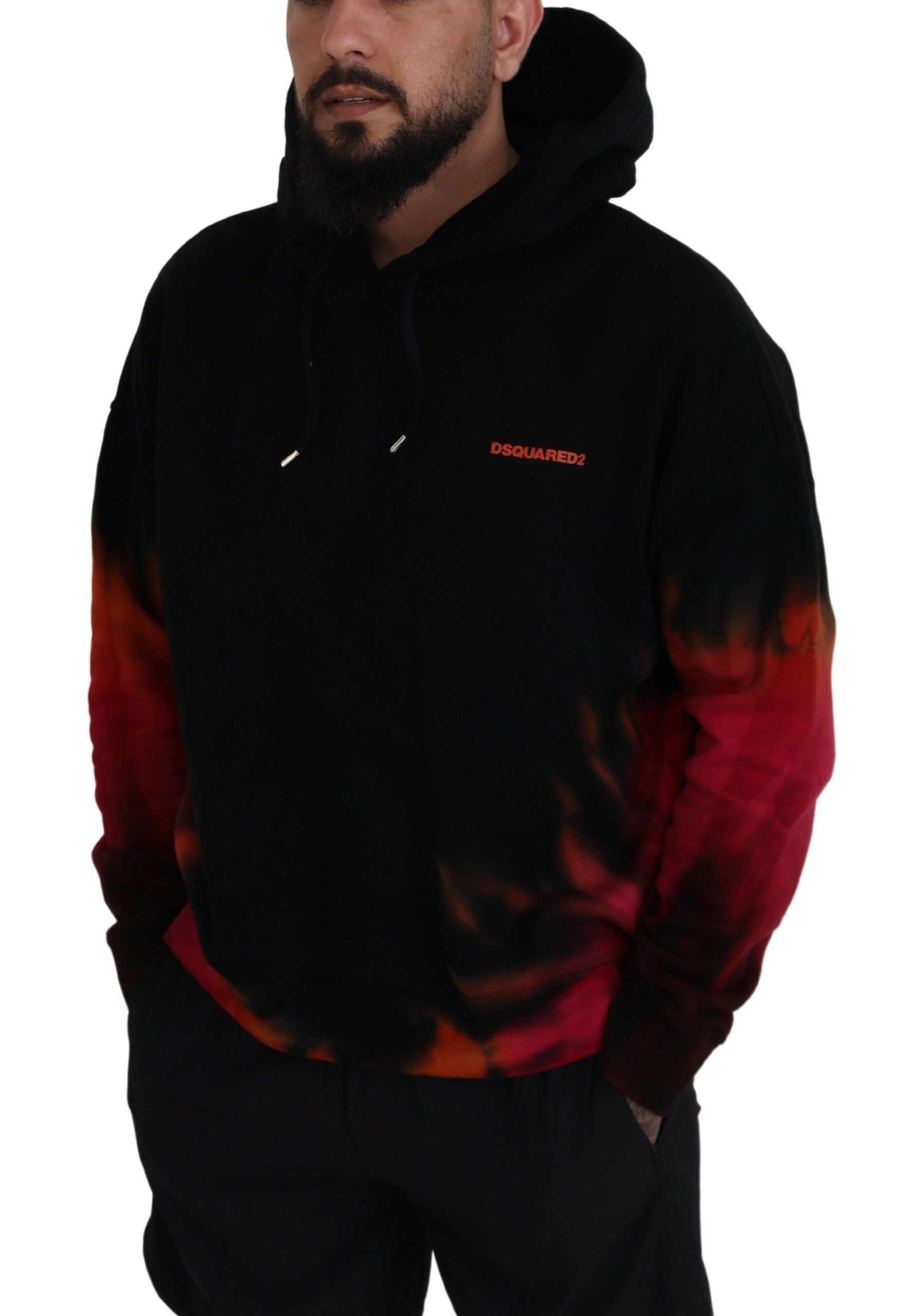 Dsquared² Black Red Cotton Hooded Tie Dye Pullover Men's Sweater (Pre-Owned)