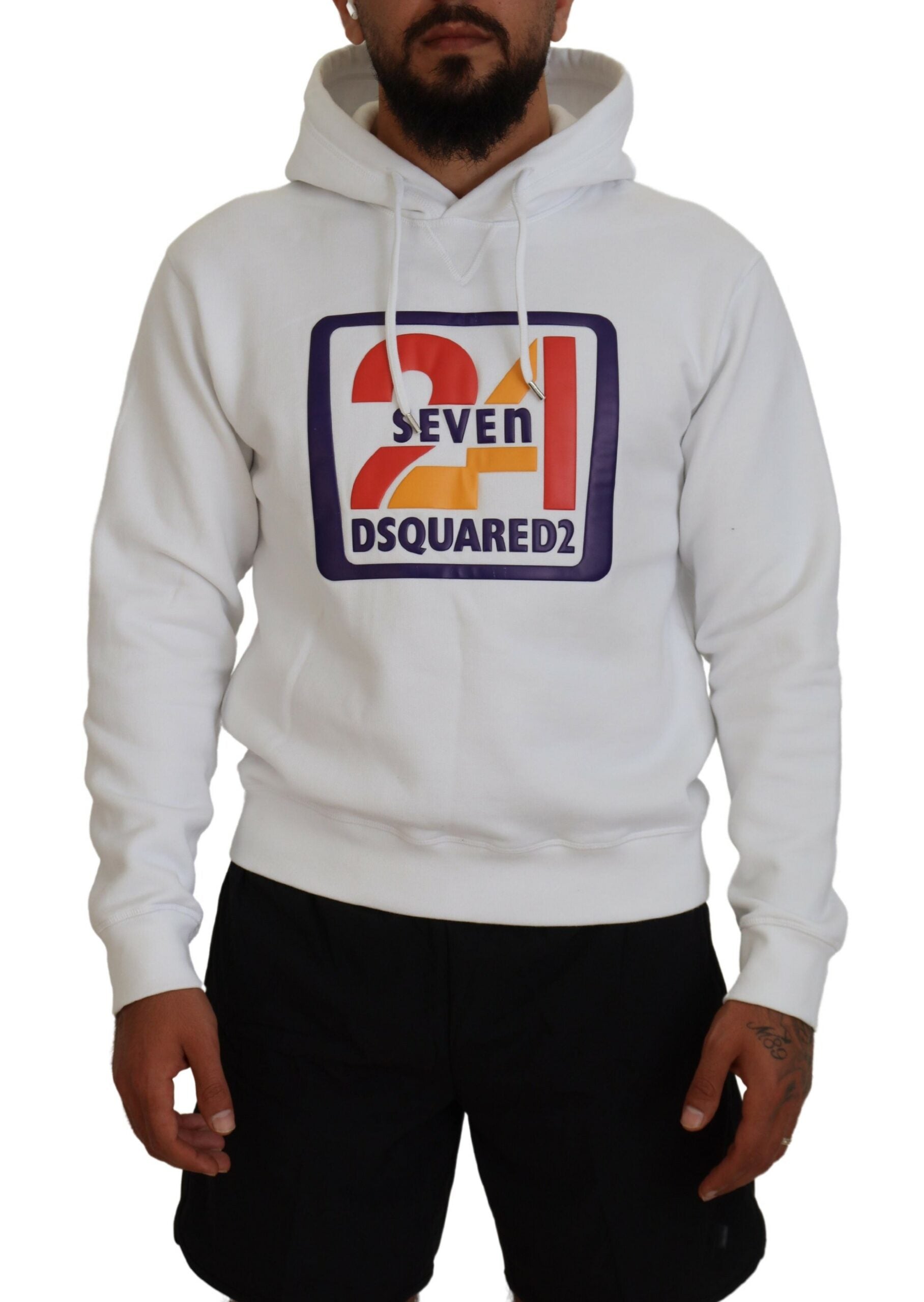 Dsquared² White Cotton Hooded Printed Men Pullover Men's Sweater (Pre-Owned)