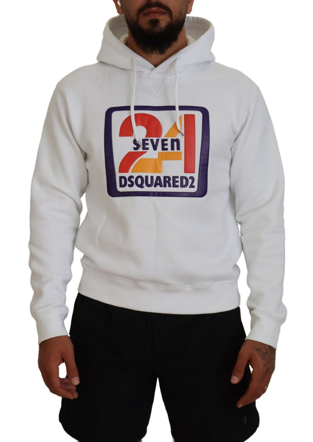 Dsquared² White Cotton Hooded Printed Men Pullover Men's Sweater (Pre-Owned)