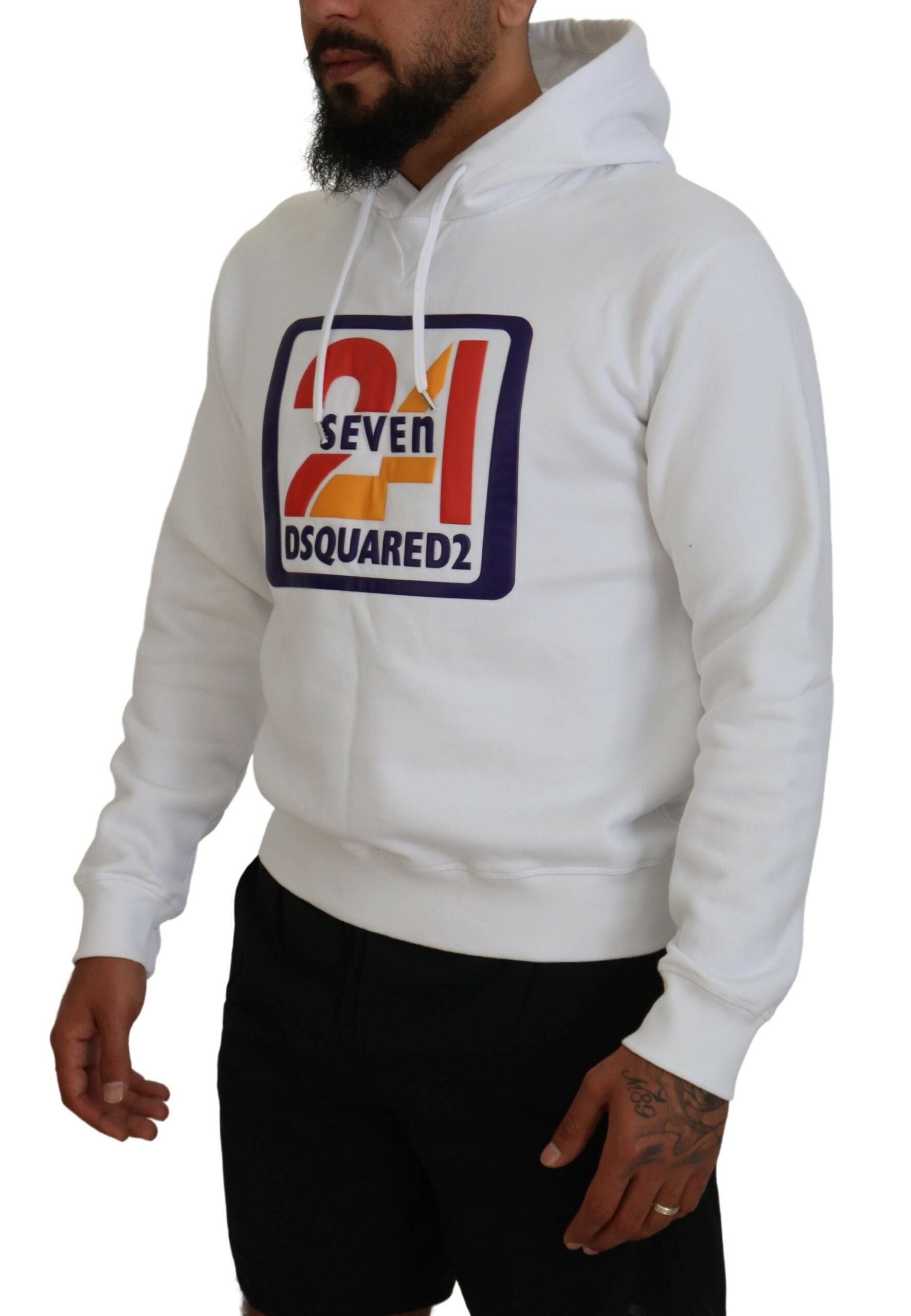 Dsquared² White Cotton Hooded Printed Men Pullover Men's Sweater (Pre-Owned)
